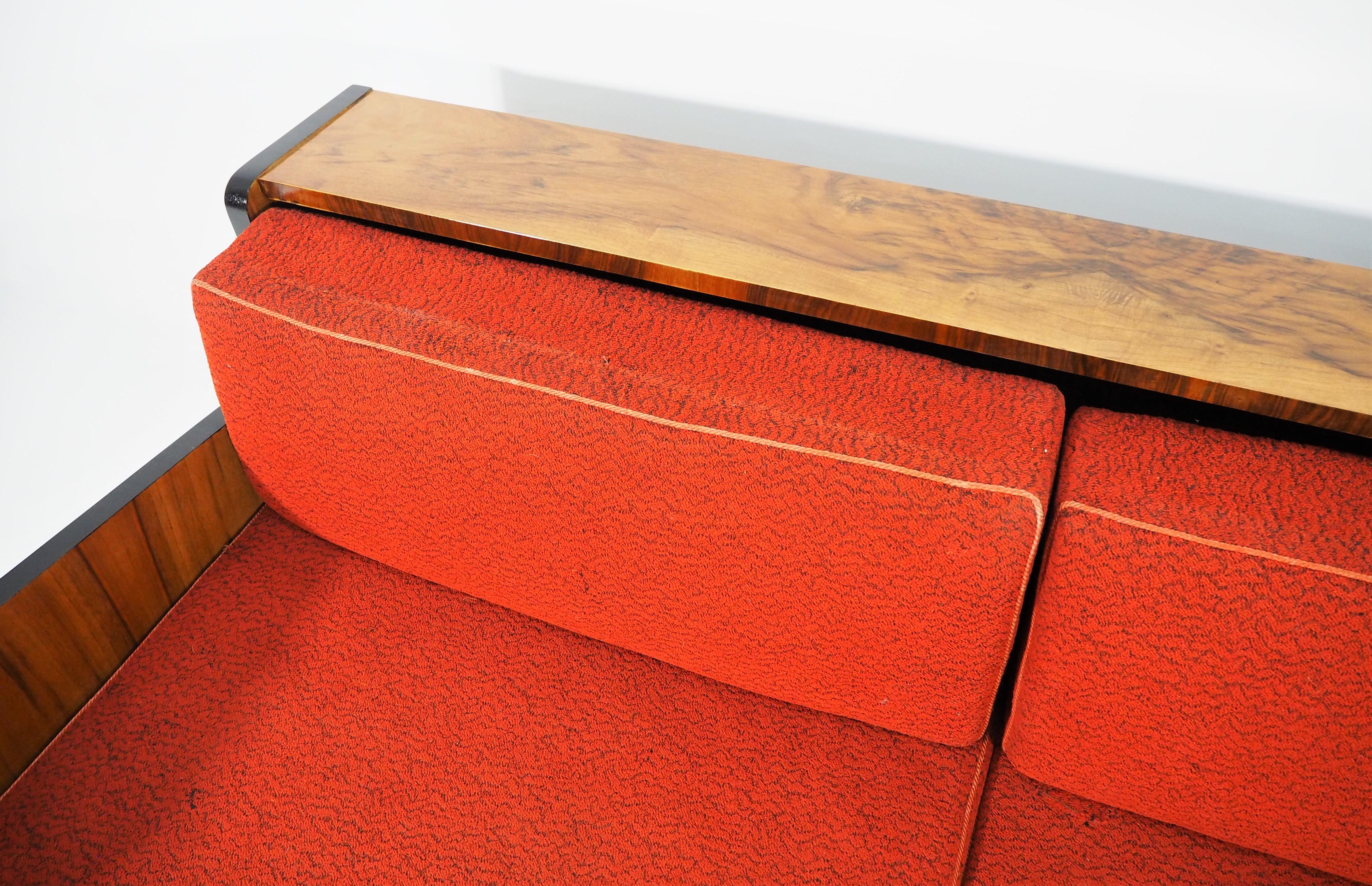 Veneer Art Deco Walnut Sofa Bed, 1960s