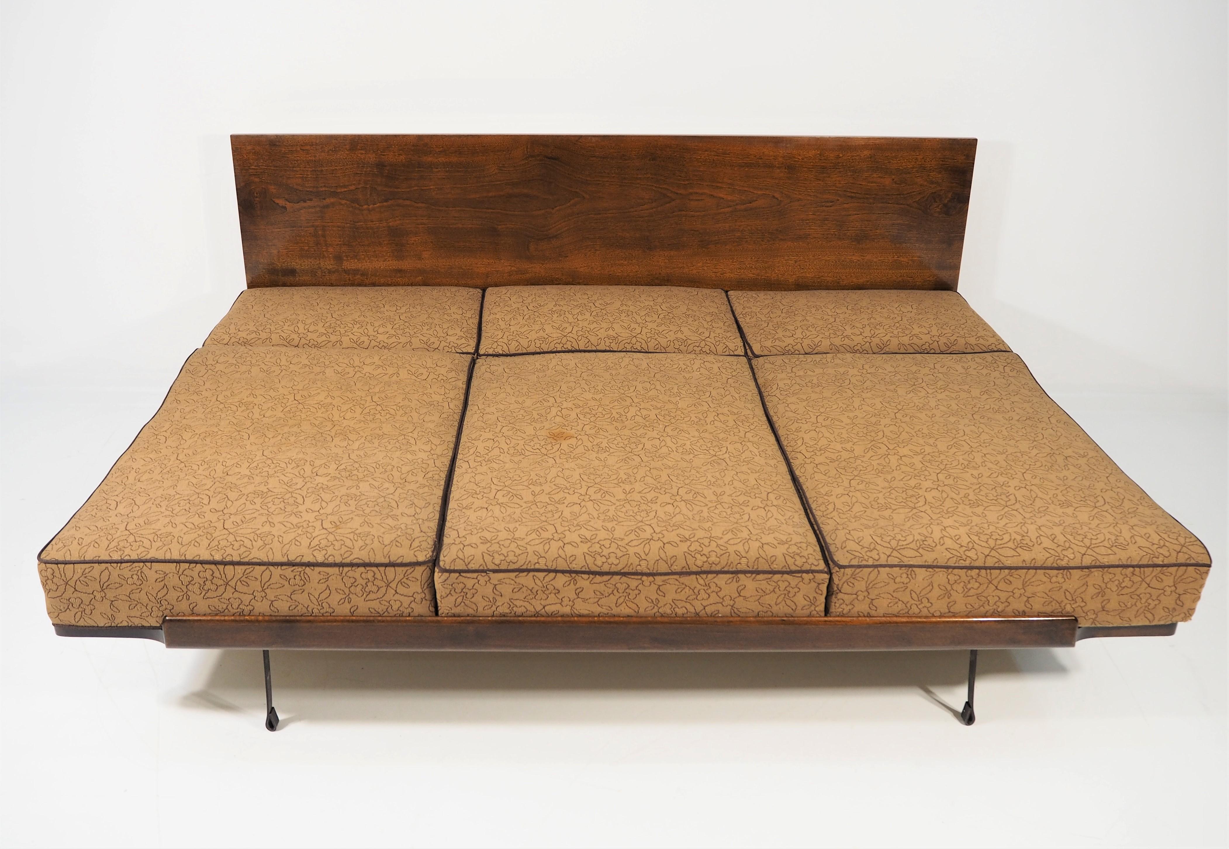 Mid-20th Century Art Deco Walnut Sofa Bed, 1960s