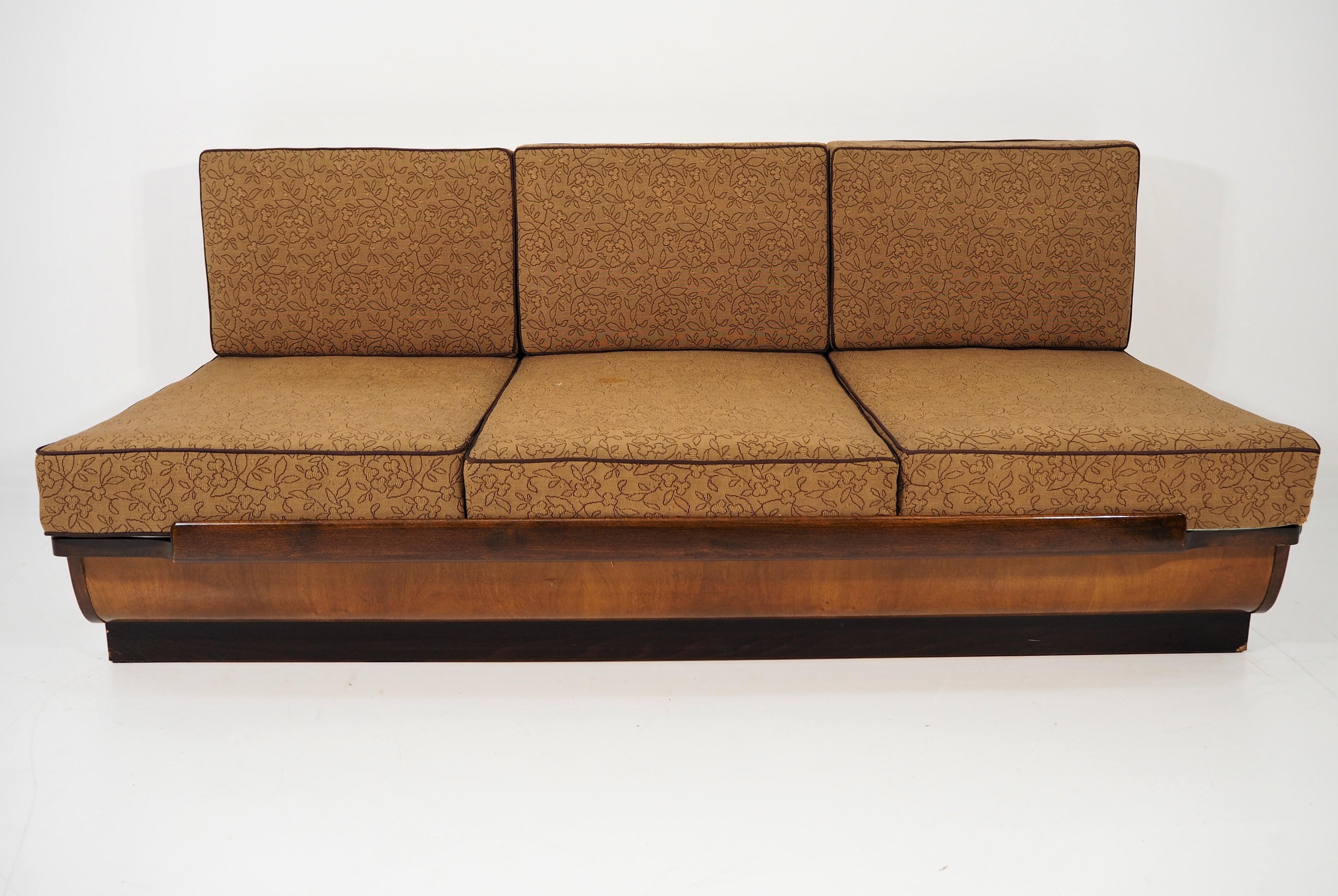 Art Deco Walnut Sofa Bed, 1960s 1