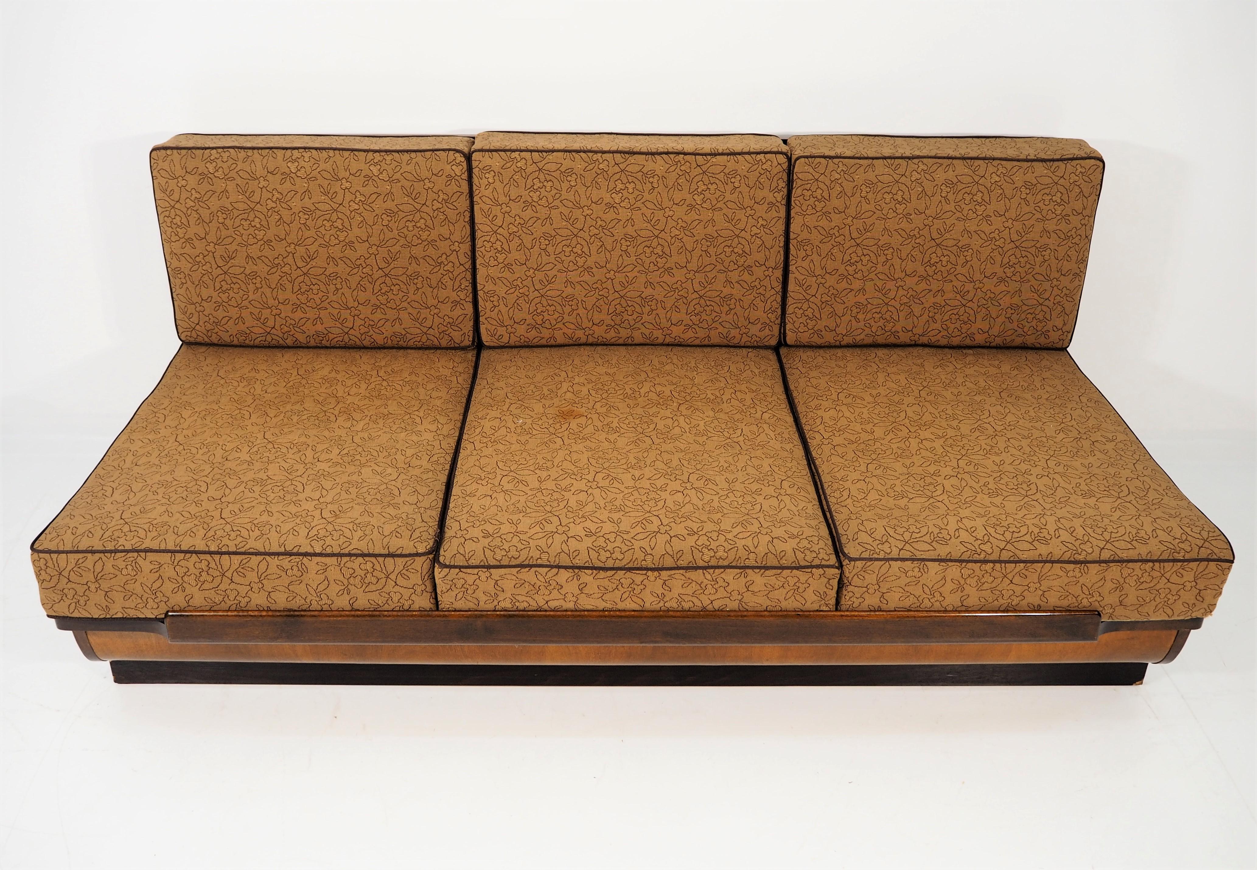 Art Deco Walnut Sofa Bed, 1960s 2