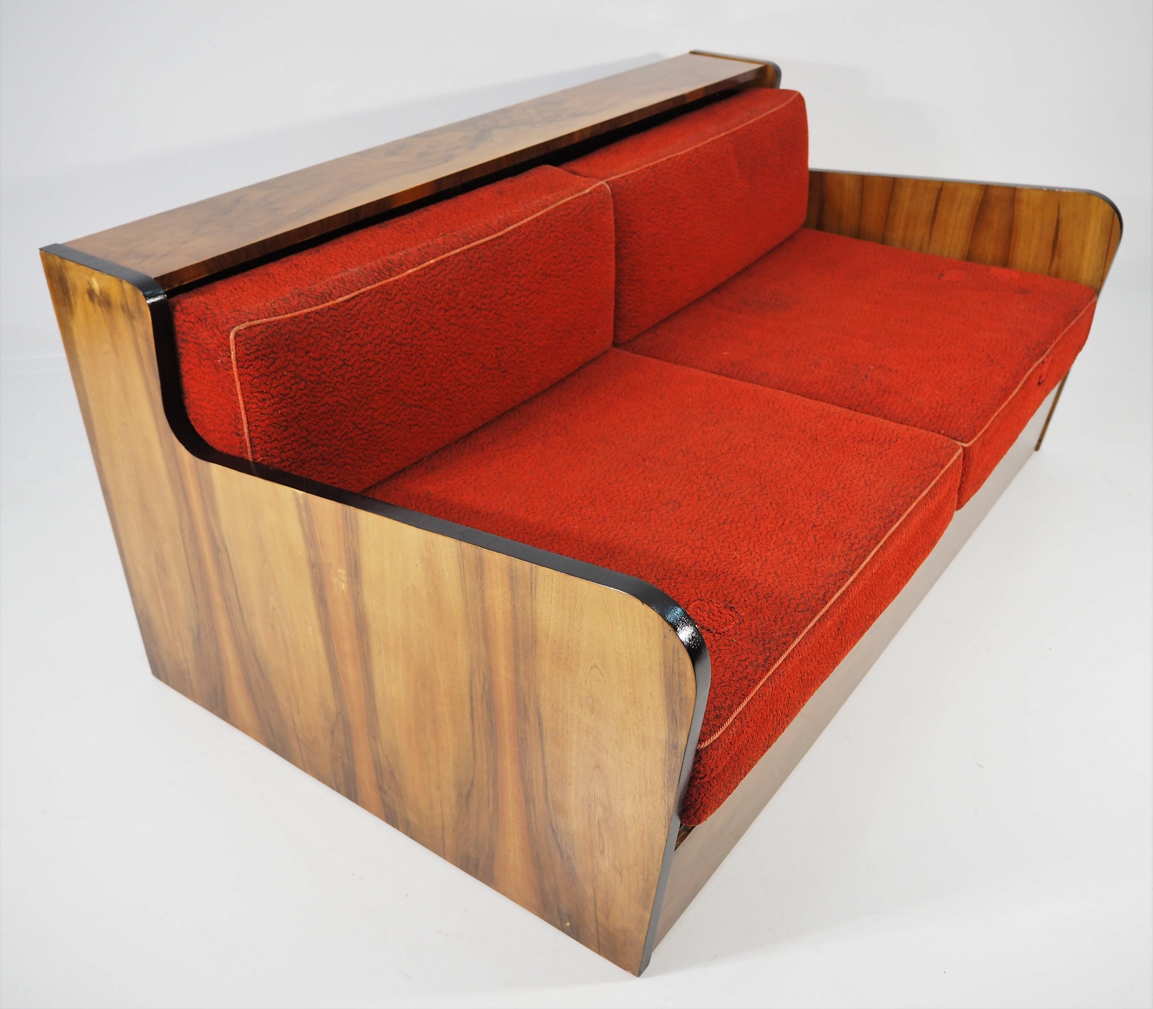 Art Deco Walnut Sofa Bed, 1960s 2