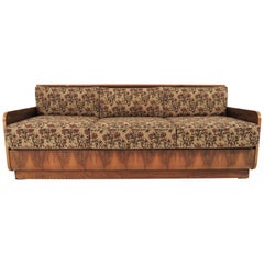 Retro Art Deco Walnut Sofa Bed, 1960s