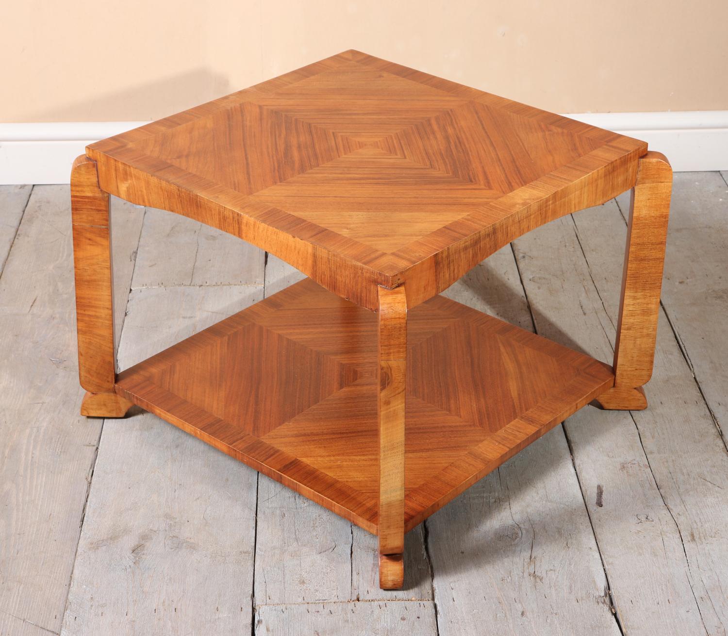 Wood Art Deco Walnut Square Coffee Table, circa 1930