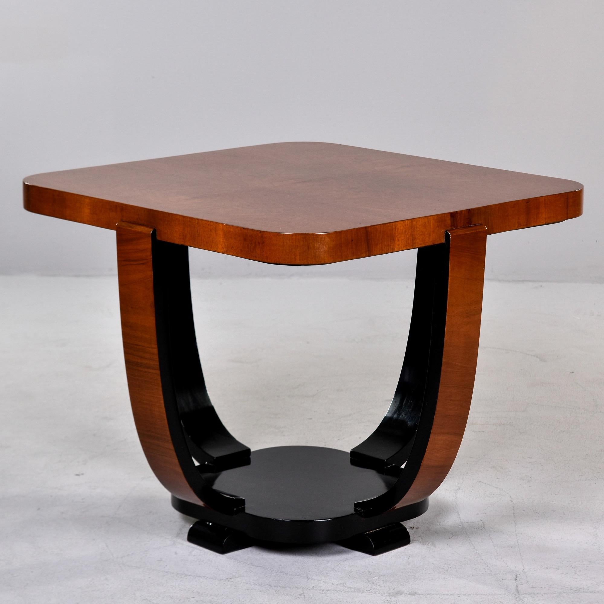 French Art Deco Walnut Square Shaped Side Table with Black Detailing
