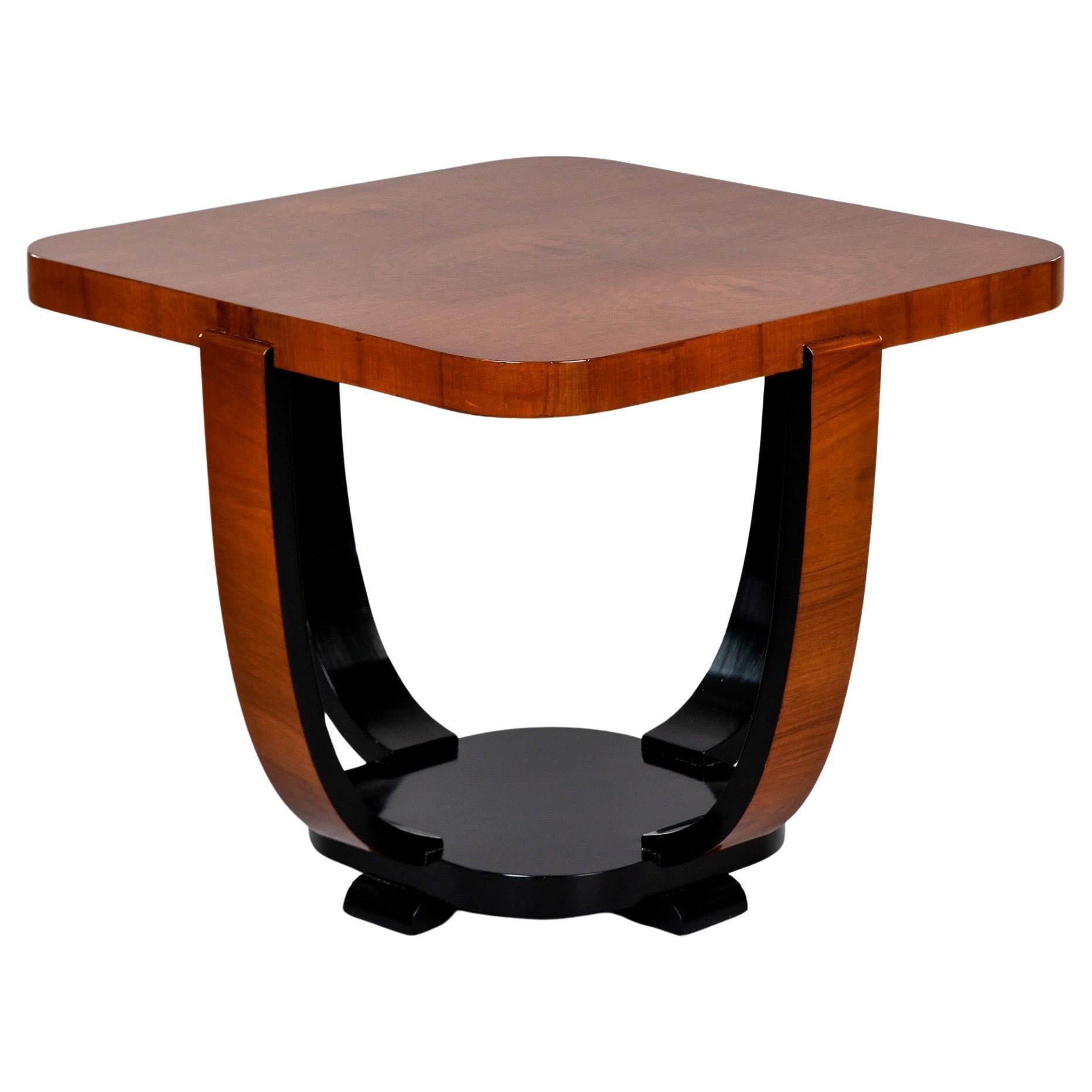 Art Deco Walnut Square Shaped Side Table with Black Detailing