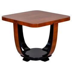 Table d'appoint Art Déco en noyer de forme carrée avec détails noirs