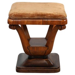 Art Deco Walnut Stool with Original Fabric, Italy, 1920