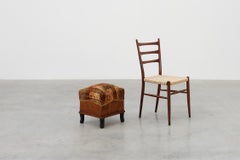 Art Deco walnut stool with original velvet upholstery, Italy 1920s