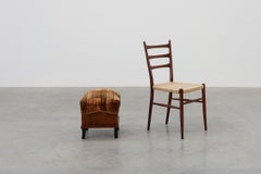 Art Deco walnut stool with original velvet upholstery, Italy 1920s