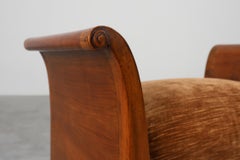 Art Deco Walnut Stool with Original velvet Upholstery, Italy ca. 1920