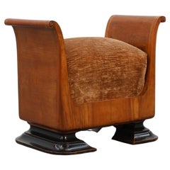 Art Deco Walnut Stool with Original velvet Upholstery, Italy ca. 1920