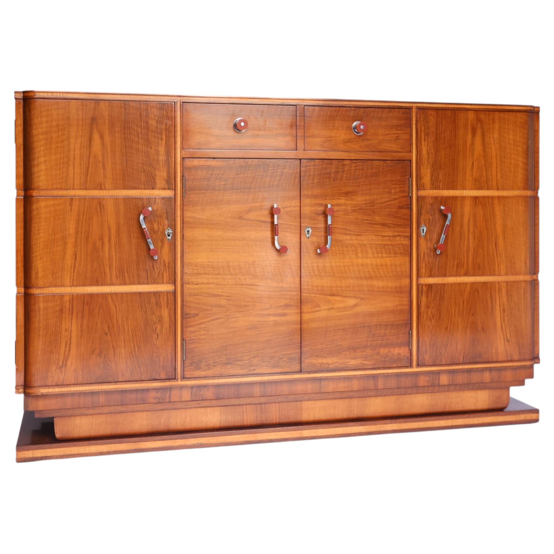 Art Deco Walnut & Sycamore Sideboard For Sale