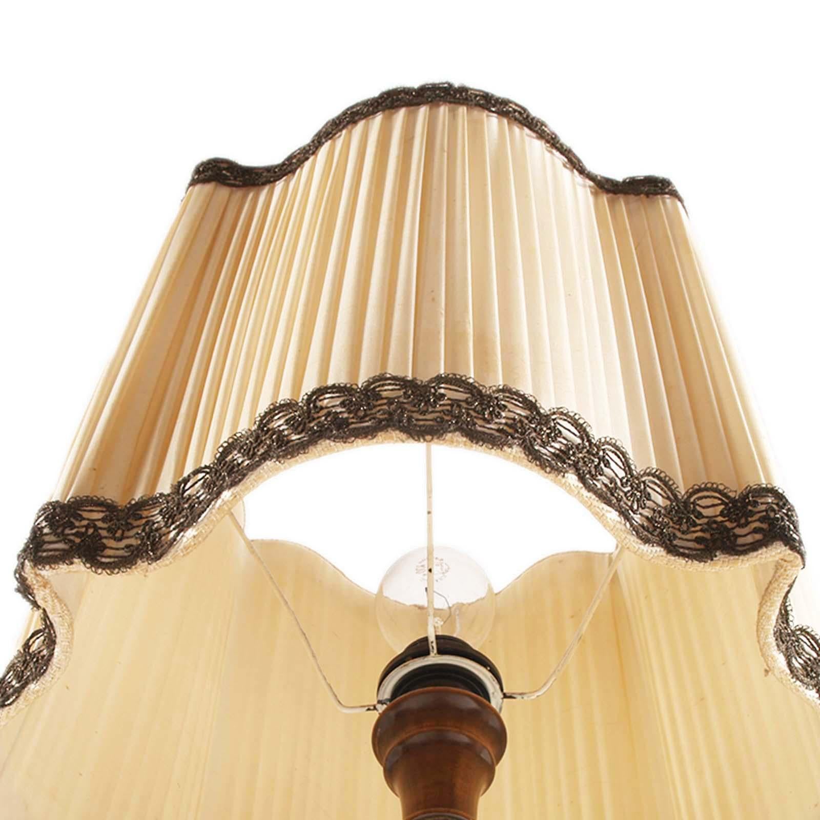 Art Deco Walnut Table Lamp, With Precious Lampshade, 1930s In Good Condition For Sale In Vigonza, Padua