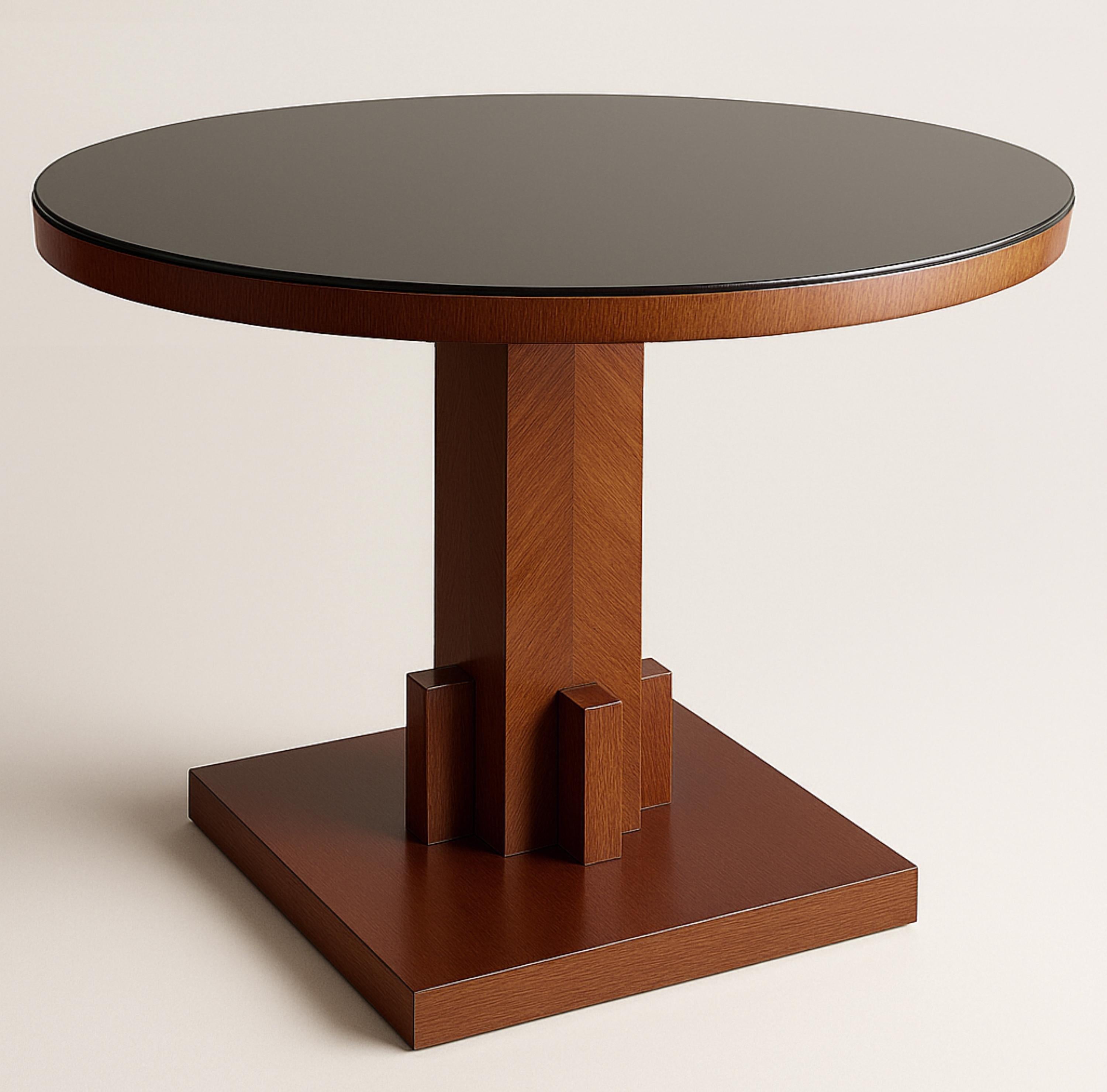 An Art Deco walnut side Table with a varnish finish and a glass base, ideal for any decor option.