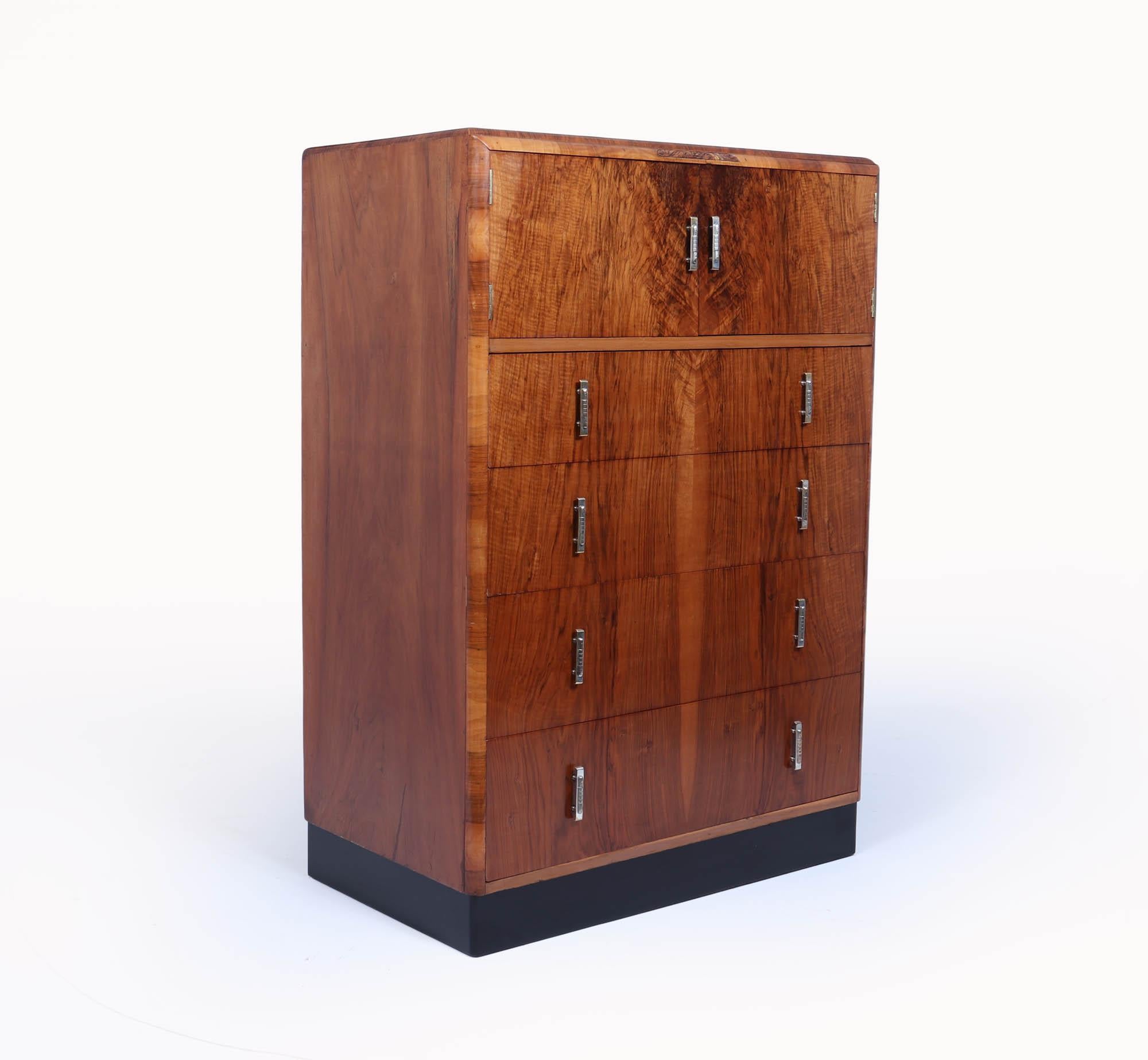 English Art Deco Walnut Tallboy c1930