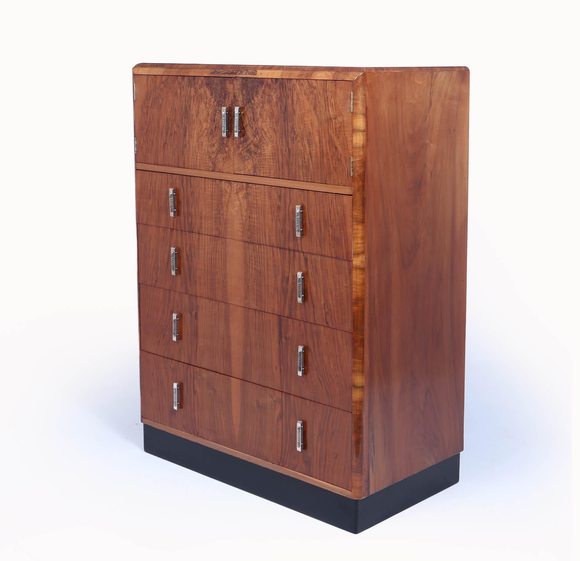 Art Deco Walnut Tallboy c1930 In Excellent Condition In Paddock Wood Tonbridge, GB