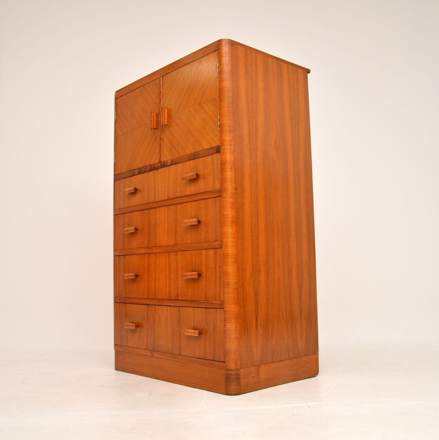 British Art Deco Walnut Tallboy Chest / Cabinet For Sale