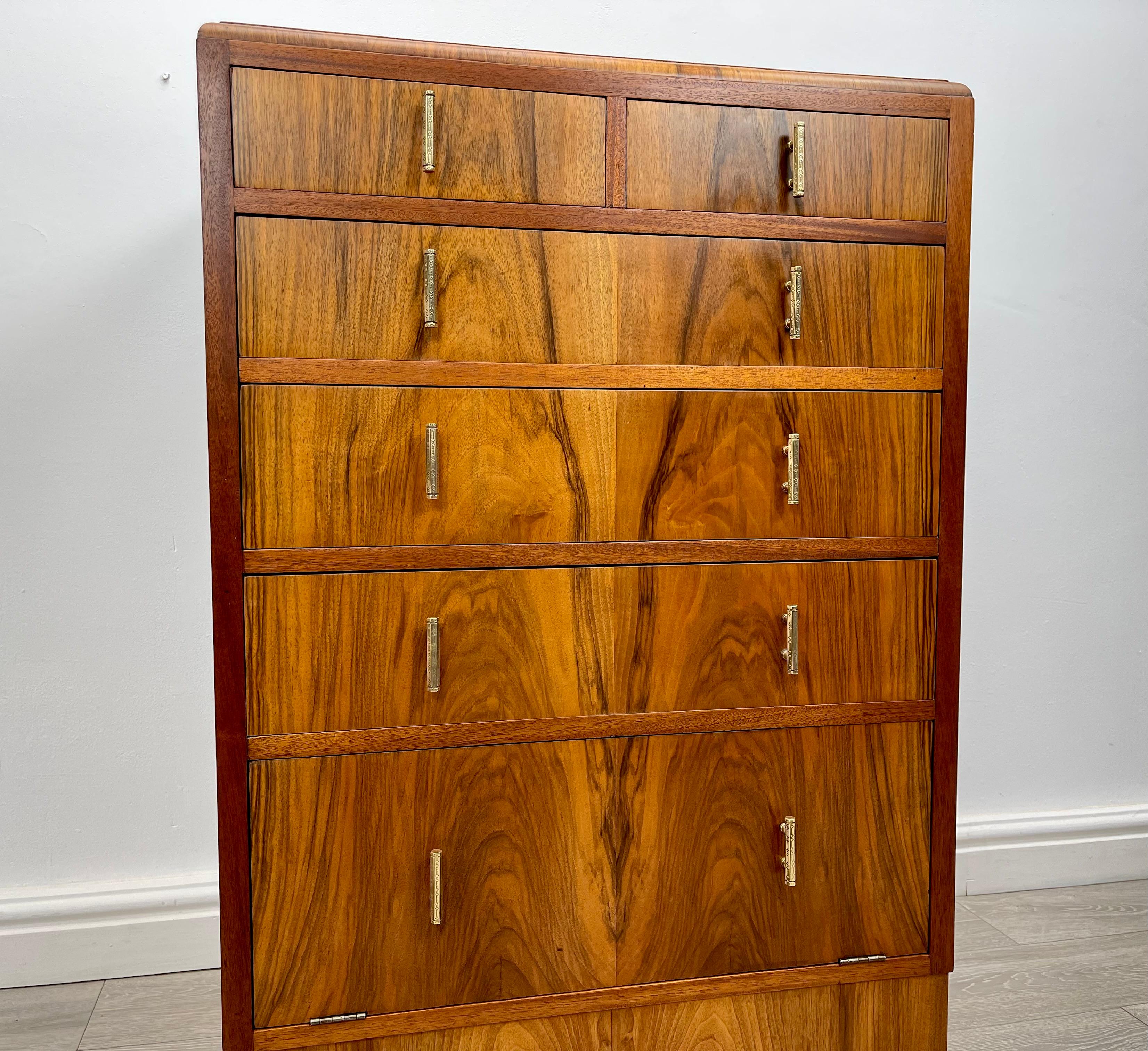 Art Deco Walnut Tallboy Chest Of Drawers  In Excellent Condition In Hull, GB