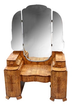 Art Deco Walnut Triple Mirror Dressing Table, circa 1930