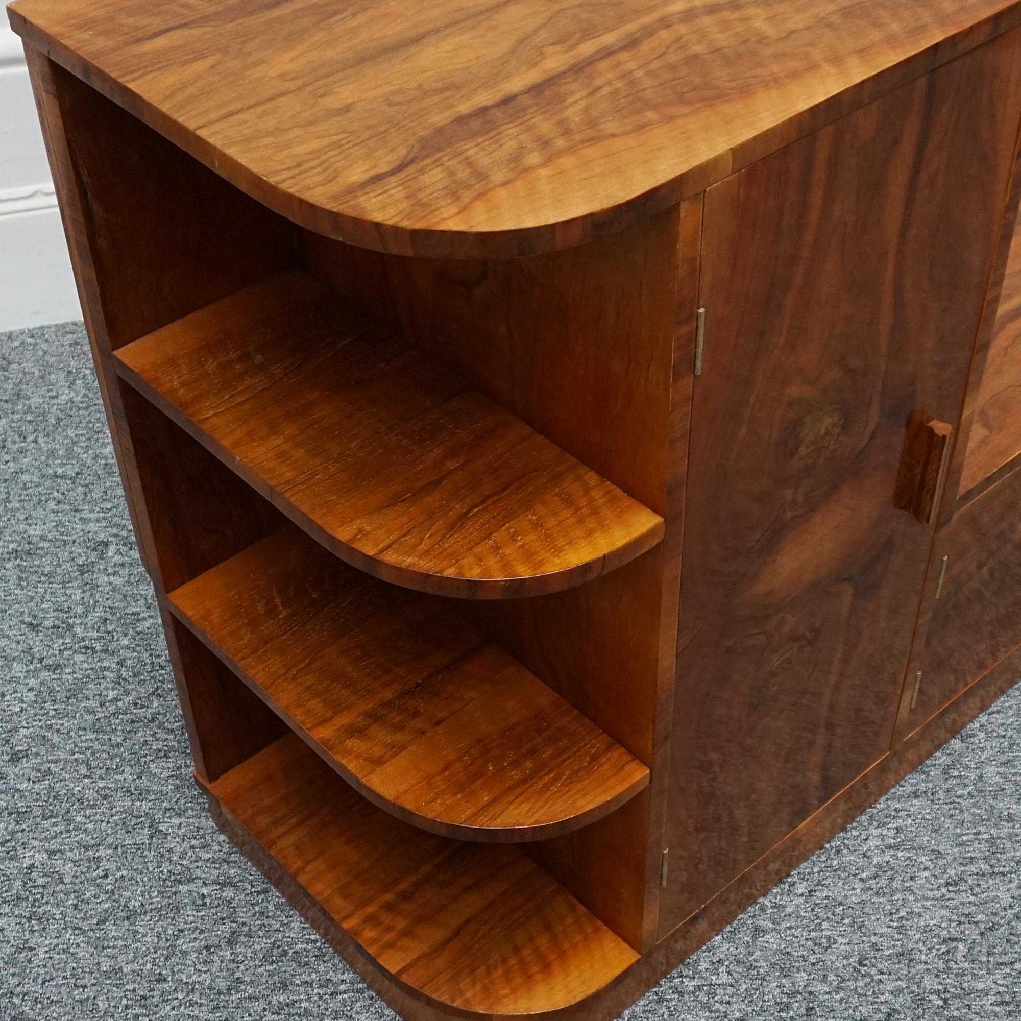 Art Deco Walnut Two Tiered Cabinet with Open Shelving 5