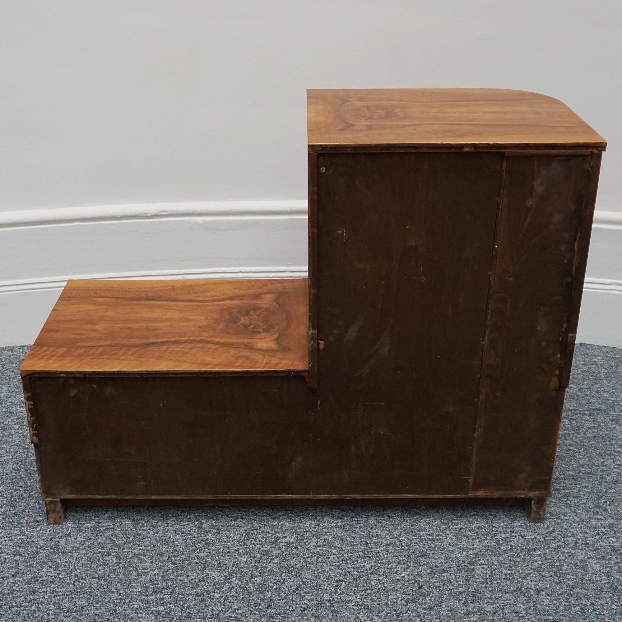 Art Deco Walnut Two Tiered Cabinet with Open Shelving 8