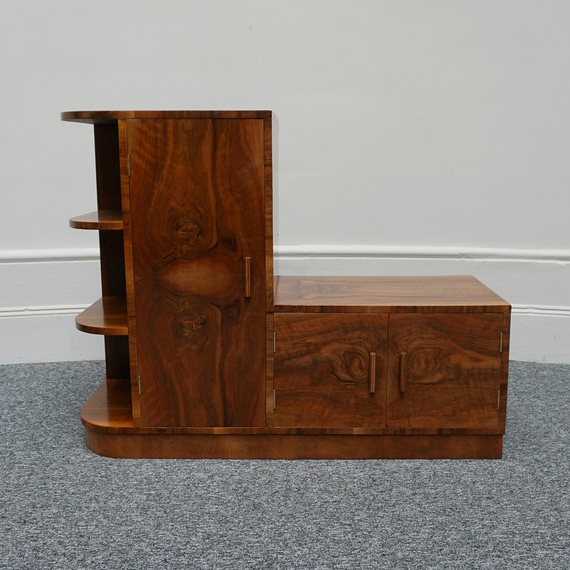 Art Deco Walnut Two Tiered Cabinet with Open Shelving In Good Condition In Forest Row, East Sussex