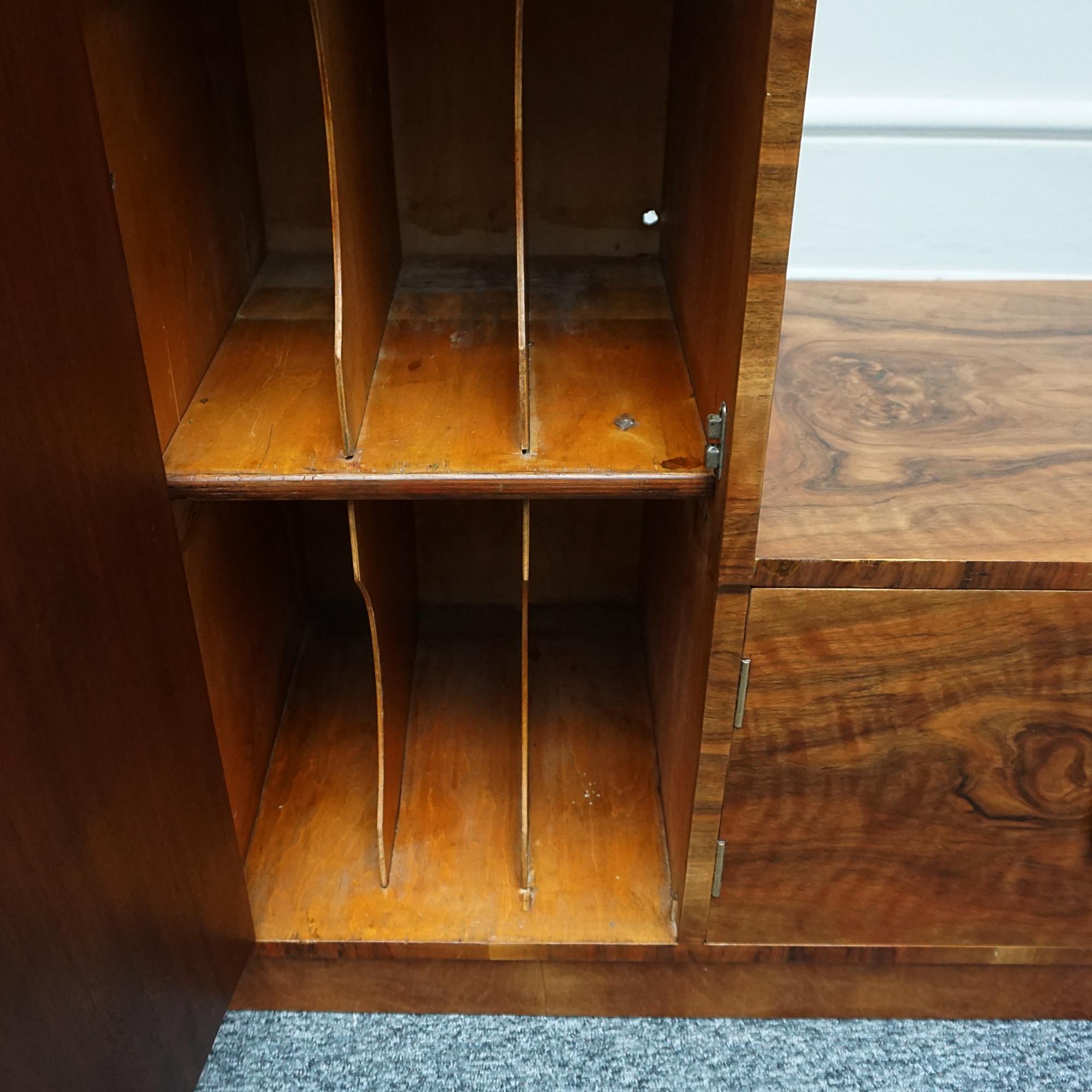 Art Deco Walnut Two Tiered Cabinet with Open Shelving 1