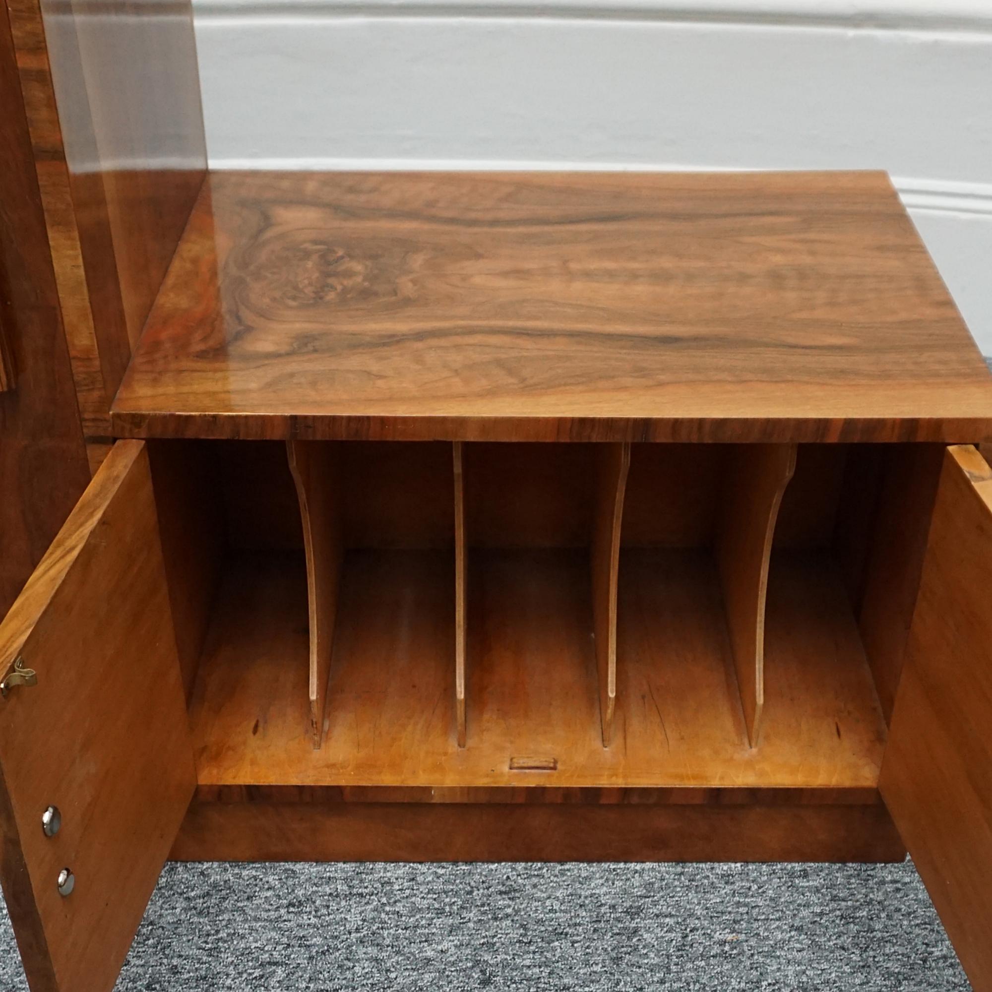 Art Deco Walnut Two Tiered Cabinet with Open Shelving 2