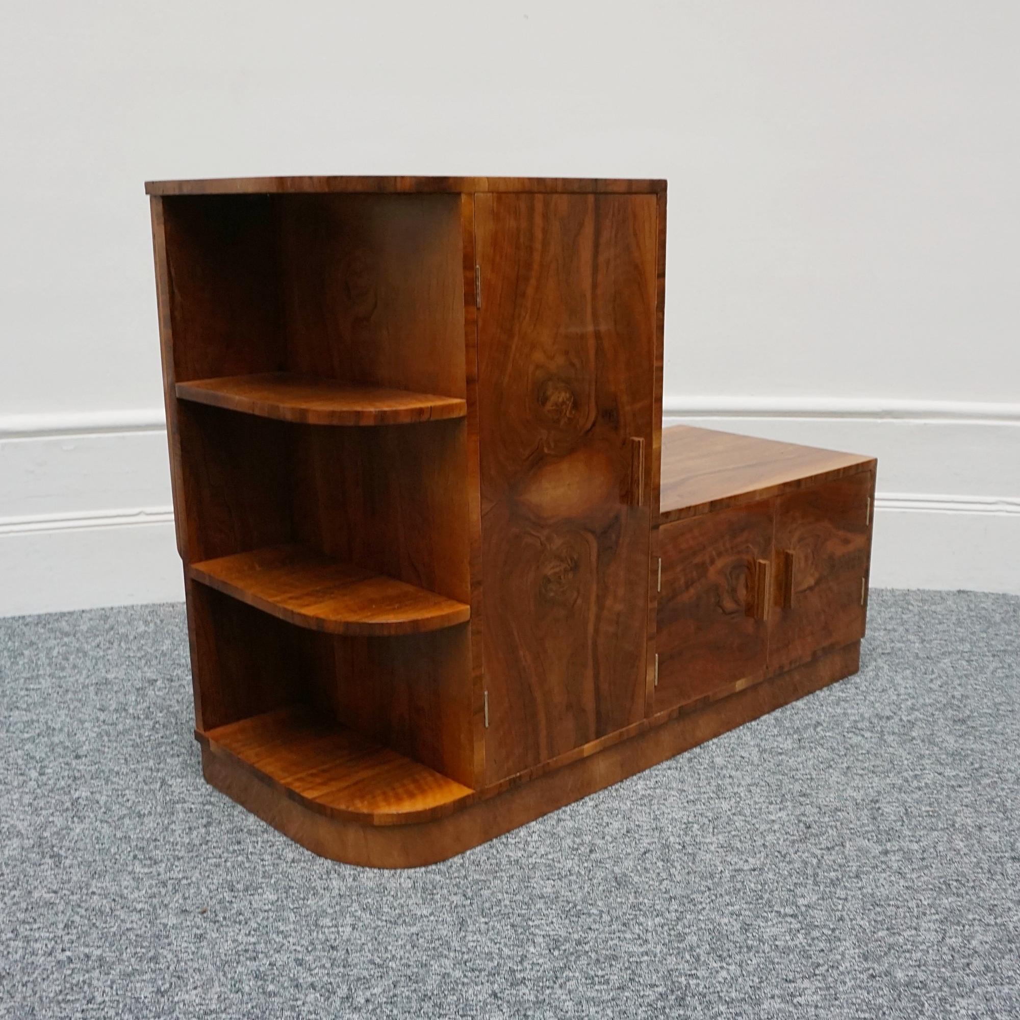 Art Deco Walnut Two Tiered Cabinet with Open Shelving 3