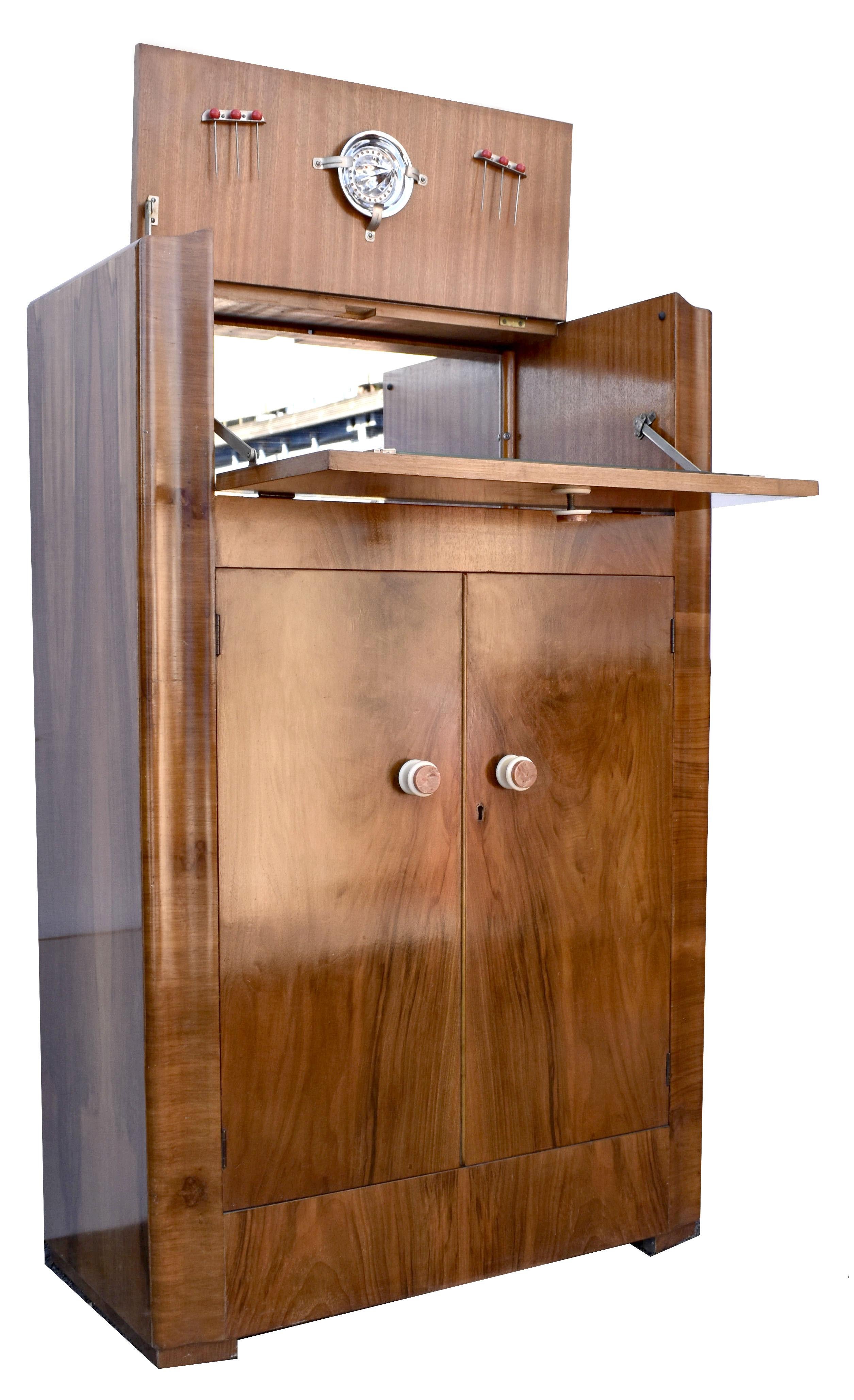 Art Deco Walnut Upright Cocktail Cabinet, Dry Bar, 1930's 2