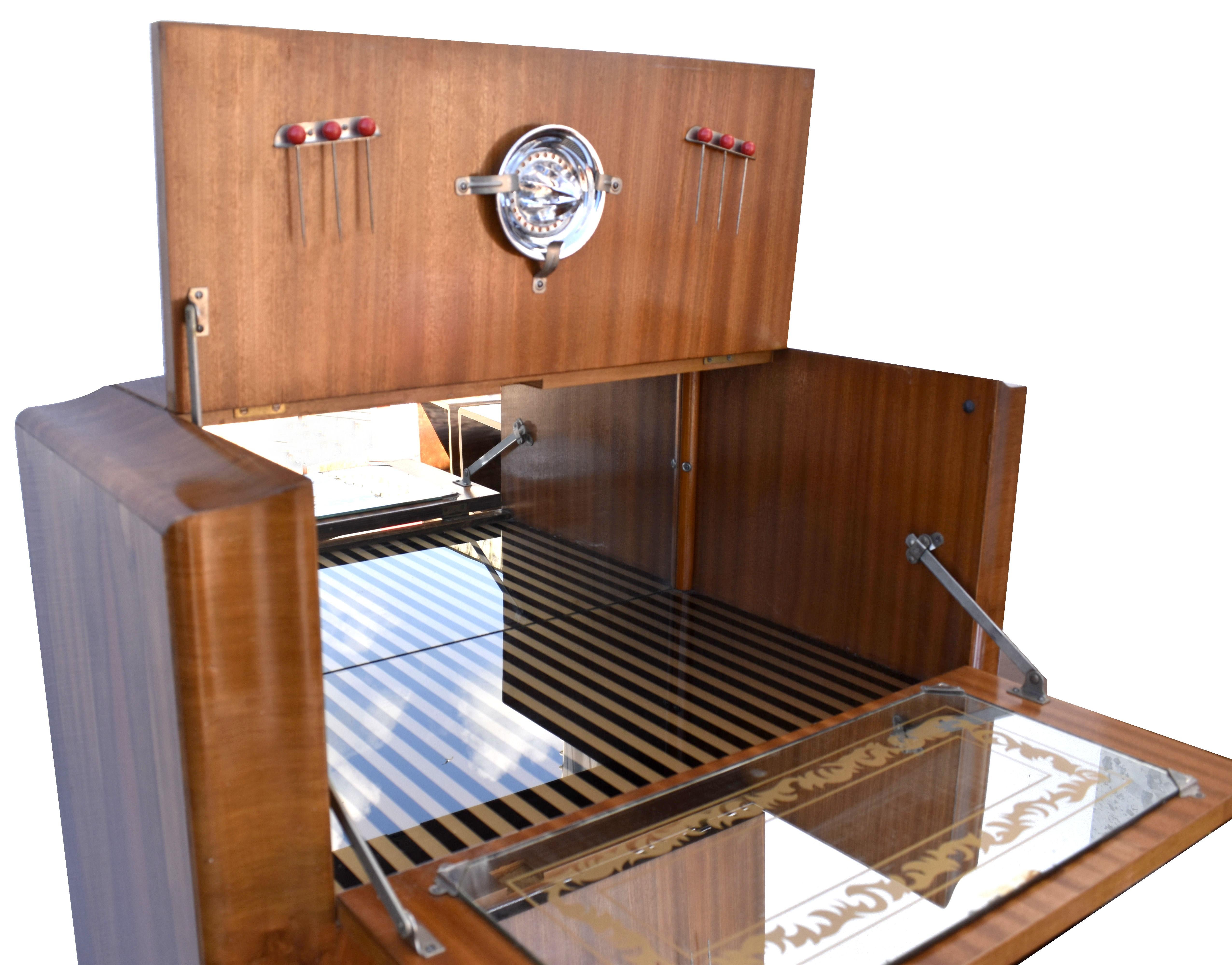 Art Deco Walnut Upright Cocktail Cabinet, Dry Bar, 1930's 3