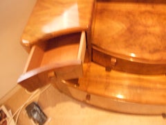 Art Deco Walnut Veneer Dressing Table with Six Drawers and Large Mirror, 1930s