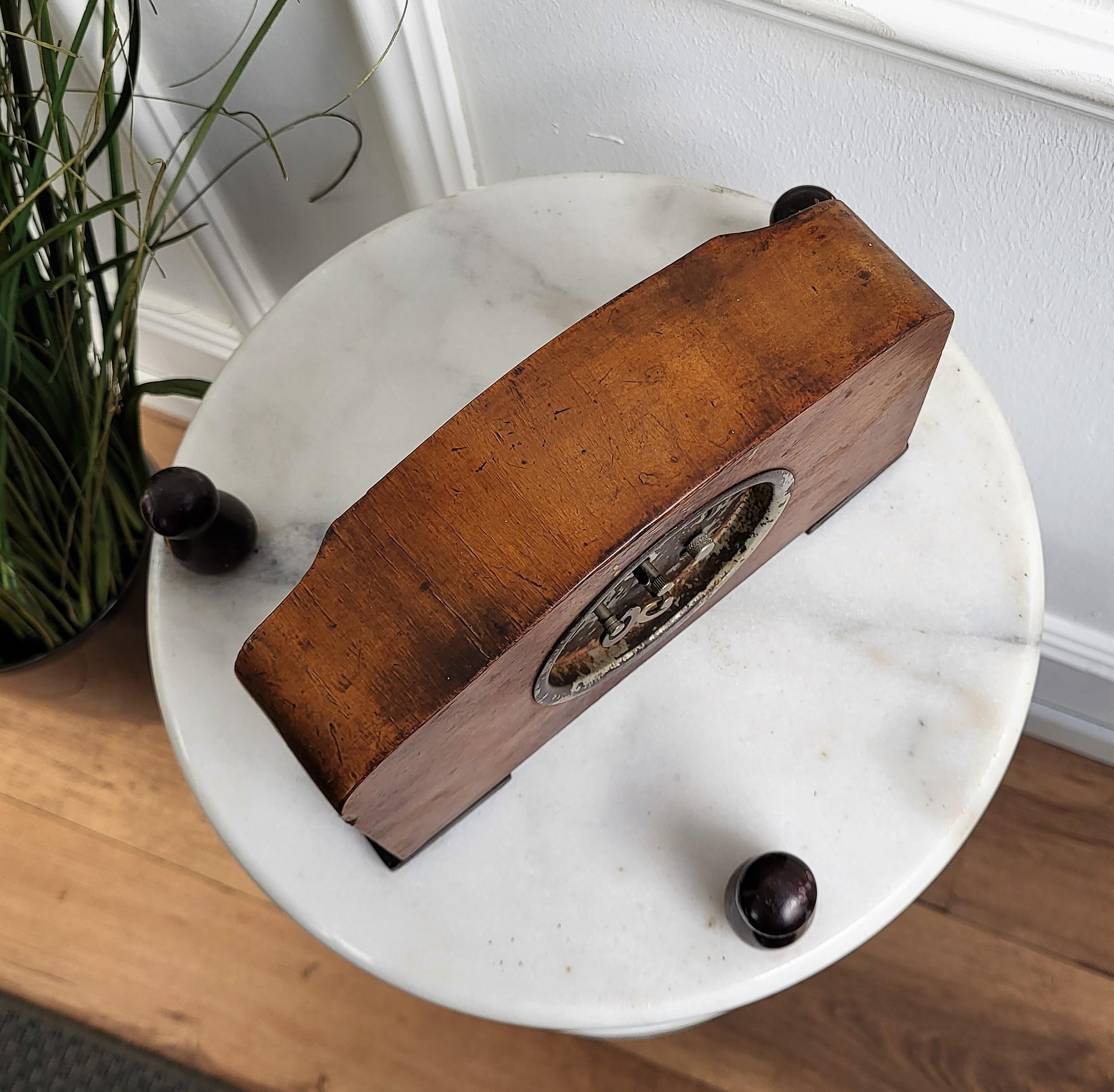 Wood Art Deco Walnut Veneer Junghans Made in Italy Mantel Table Desk Alarm Clock For Sale