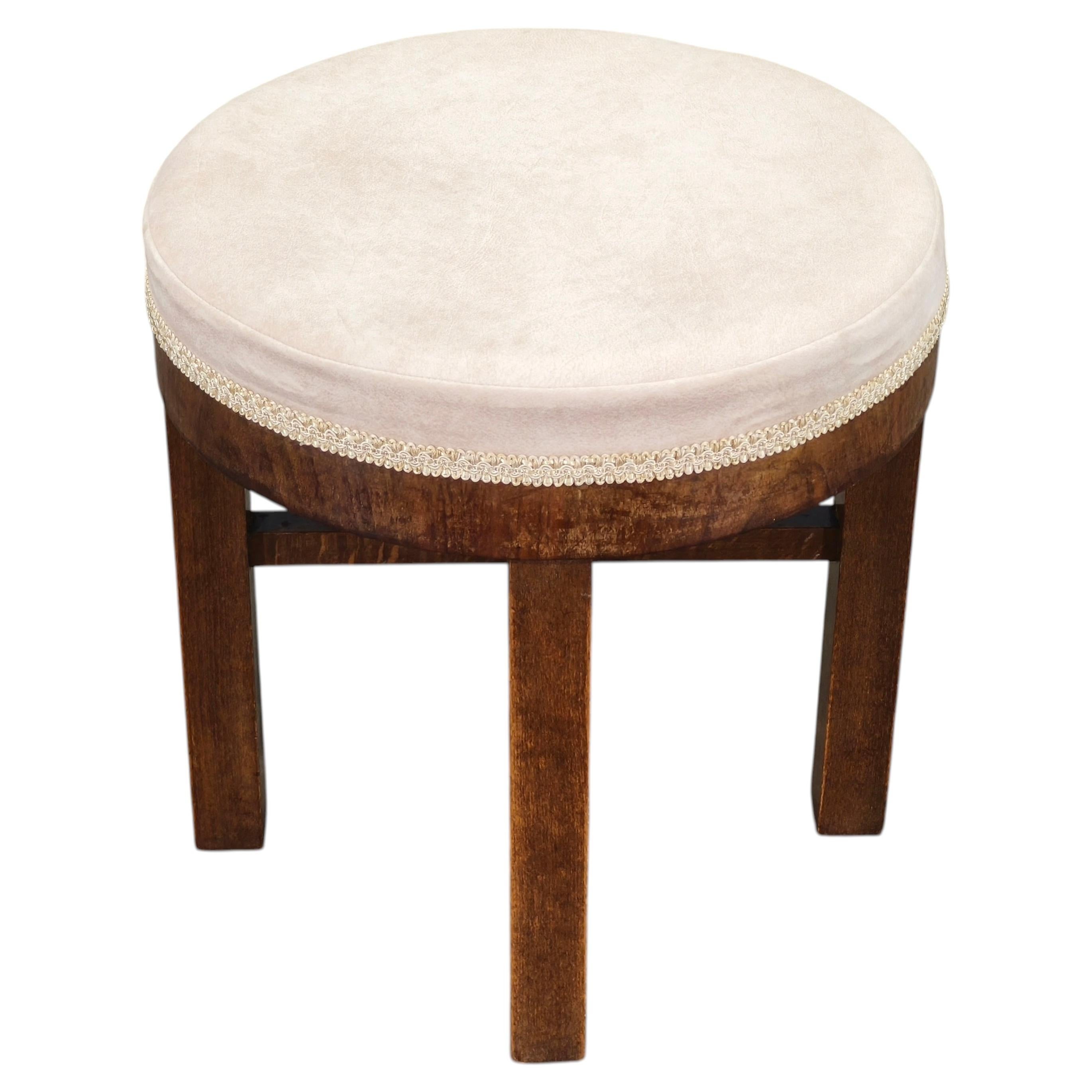 Art Deco Walnut Veneer Upholstered Stool, Czechoslovakia 1930s