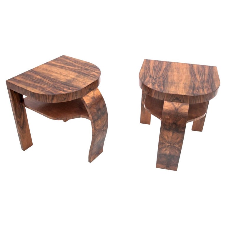 Art Deco Walnut Vintage Bedside Tables, Poland, 1960s For Sale at 1stDibs