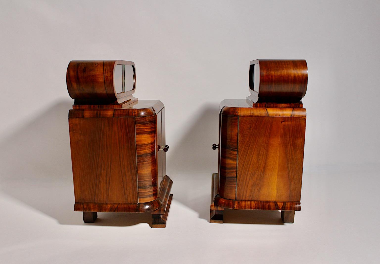 Art Deco Walnut Vintage Pair of Nightstands or Chests or Commodes 1930s Vienna For Sale 7