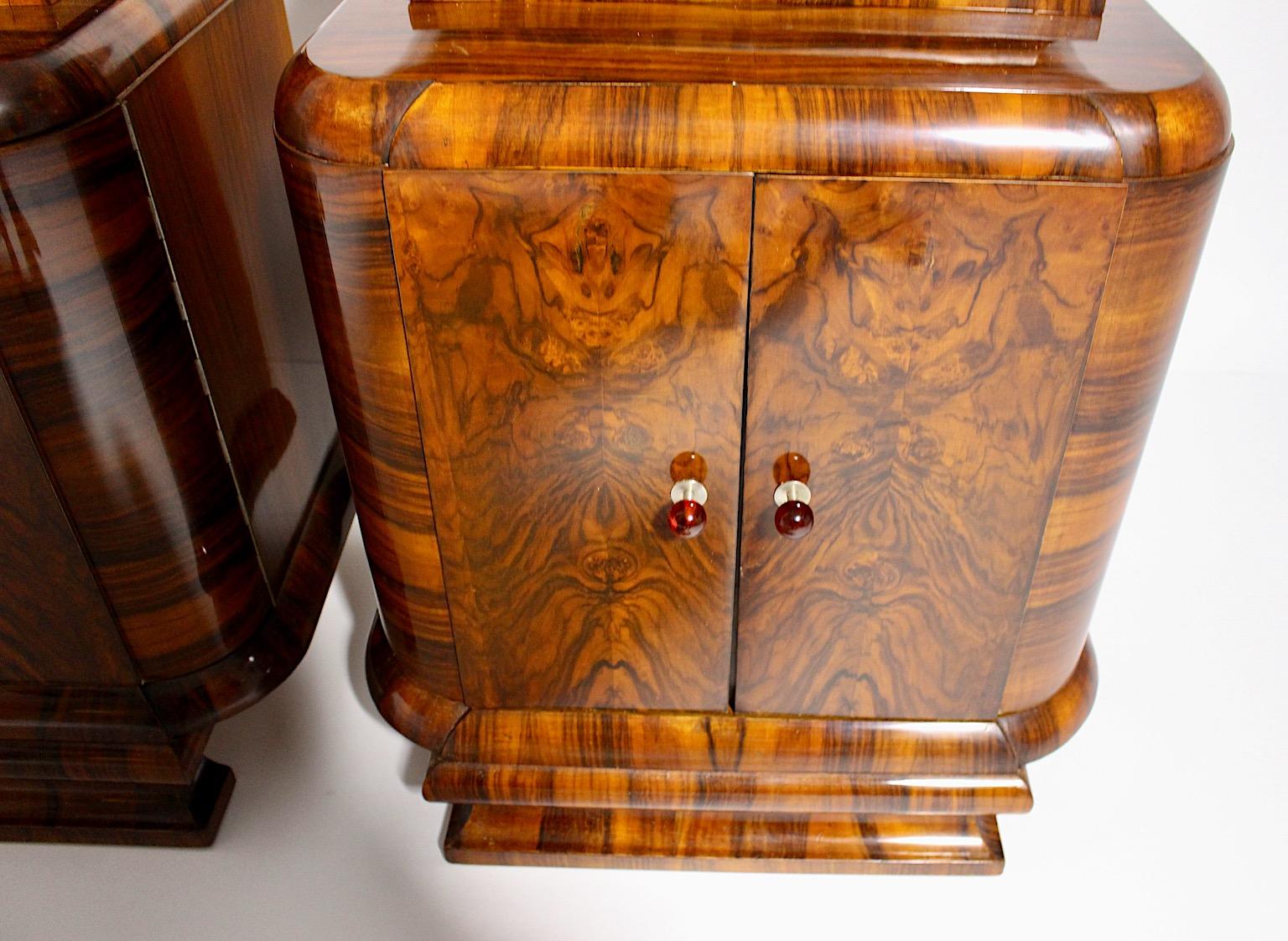 Art Deco Walnut Vintage Pair of Nightstands or Chests or Commodes 1930s Vienna For Sale 8