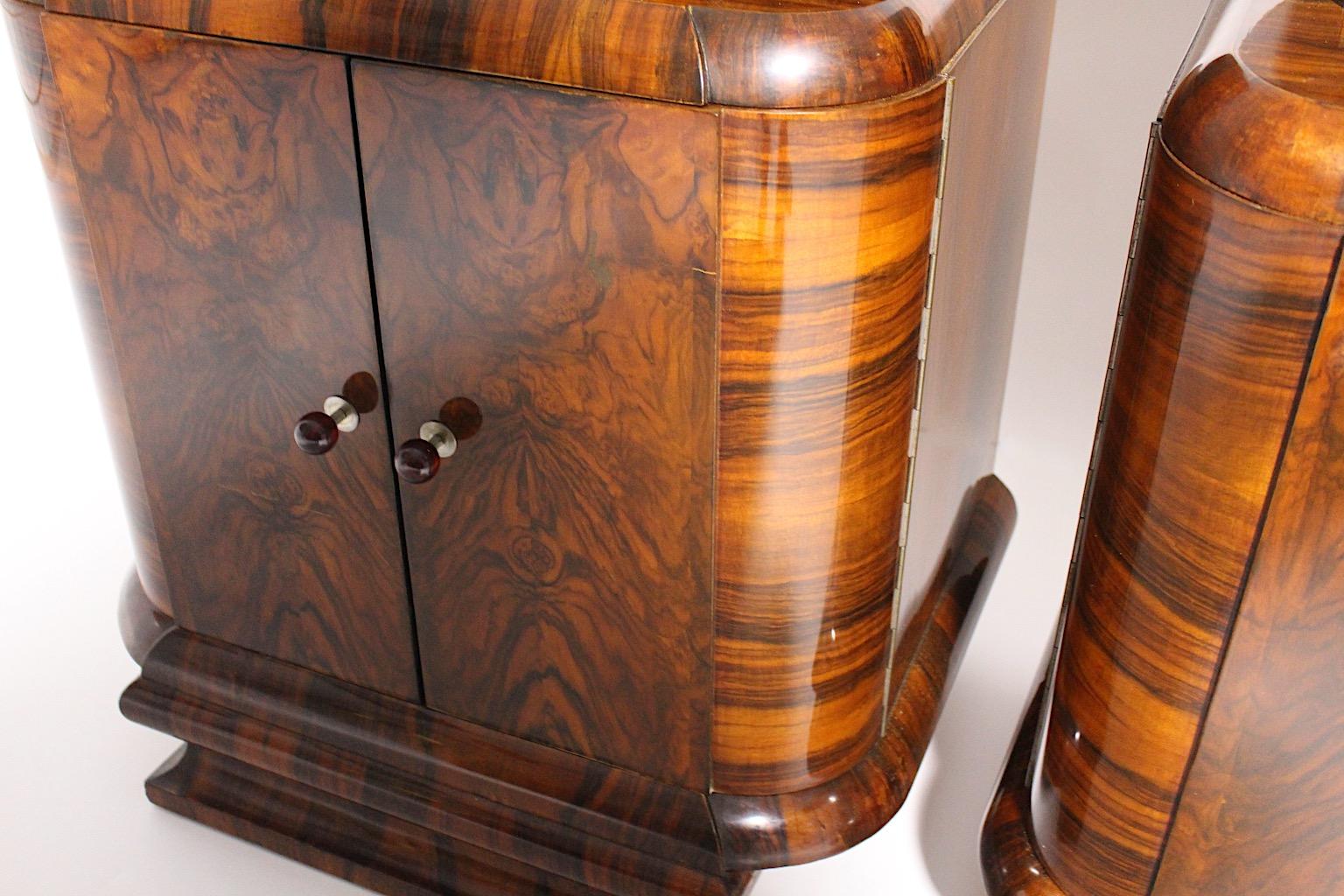Art Deco Walnut Vintage Pair of Nightstands or Chests or Commodes 1930s Vienna For Sale 9