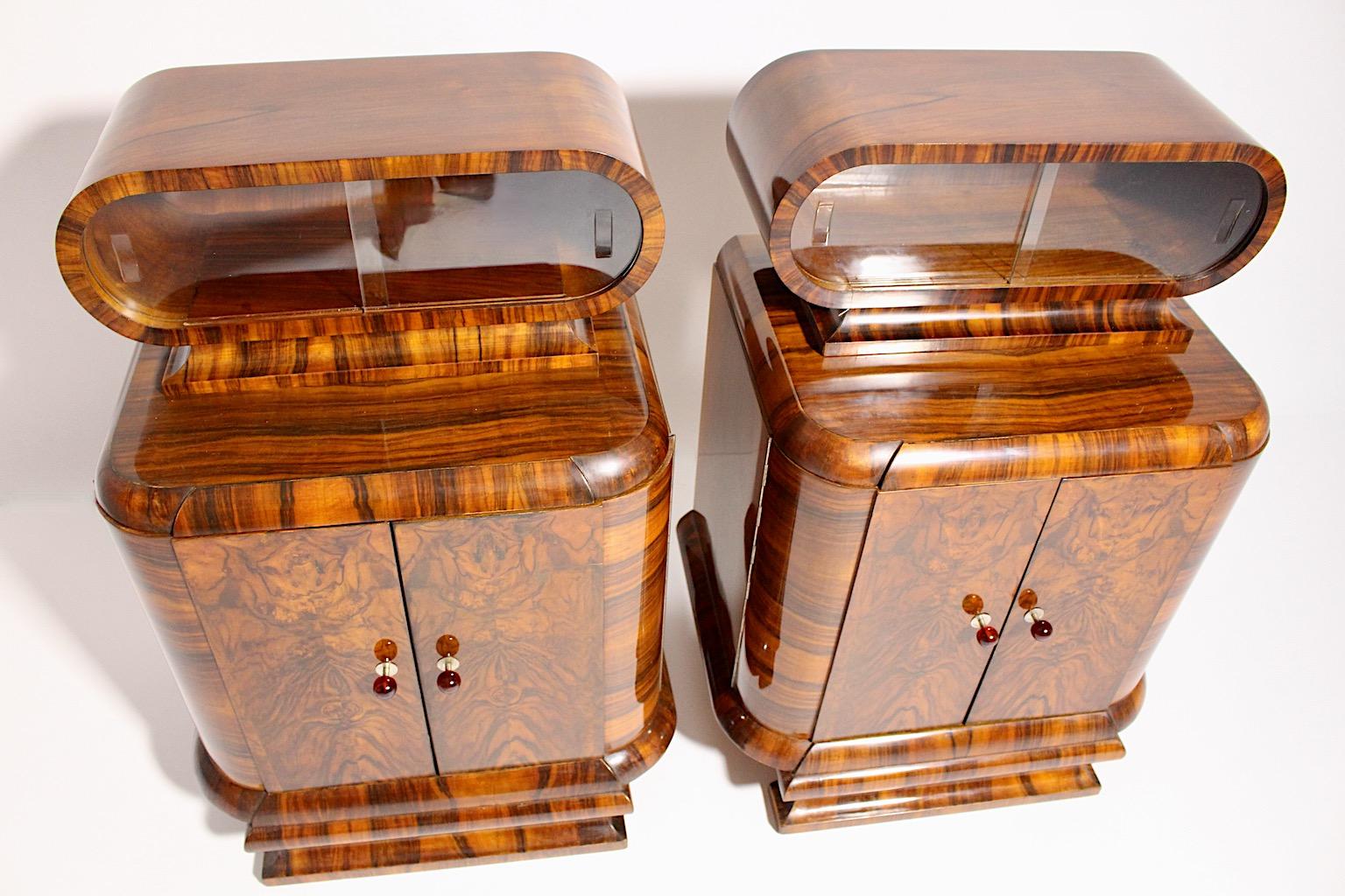 Art Deco Walnut Vintage Pair of Nightstands or Chests or Commodes 1930s Vienna For Sale 10