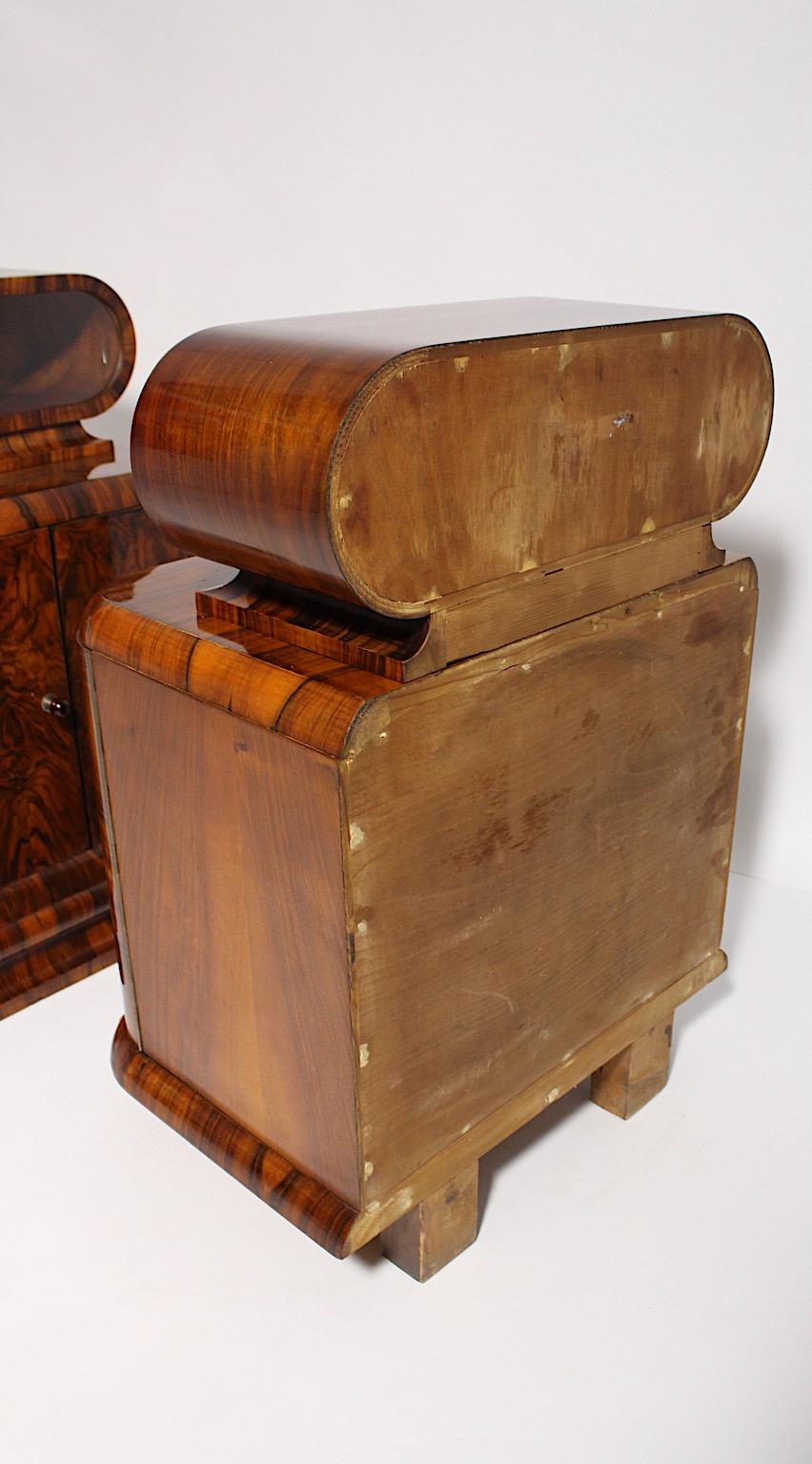 Art Deco Walnut Vintage Pair of Nightstands or Chests or Commodes 1930s Vienna For Sale 12