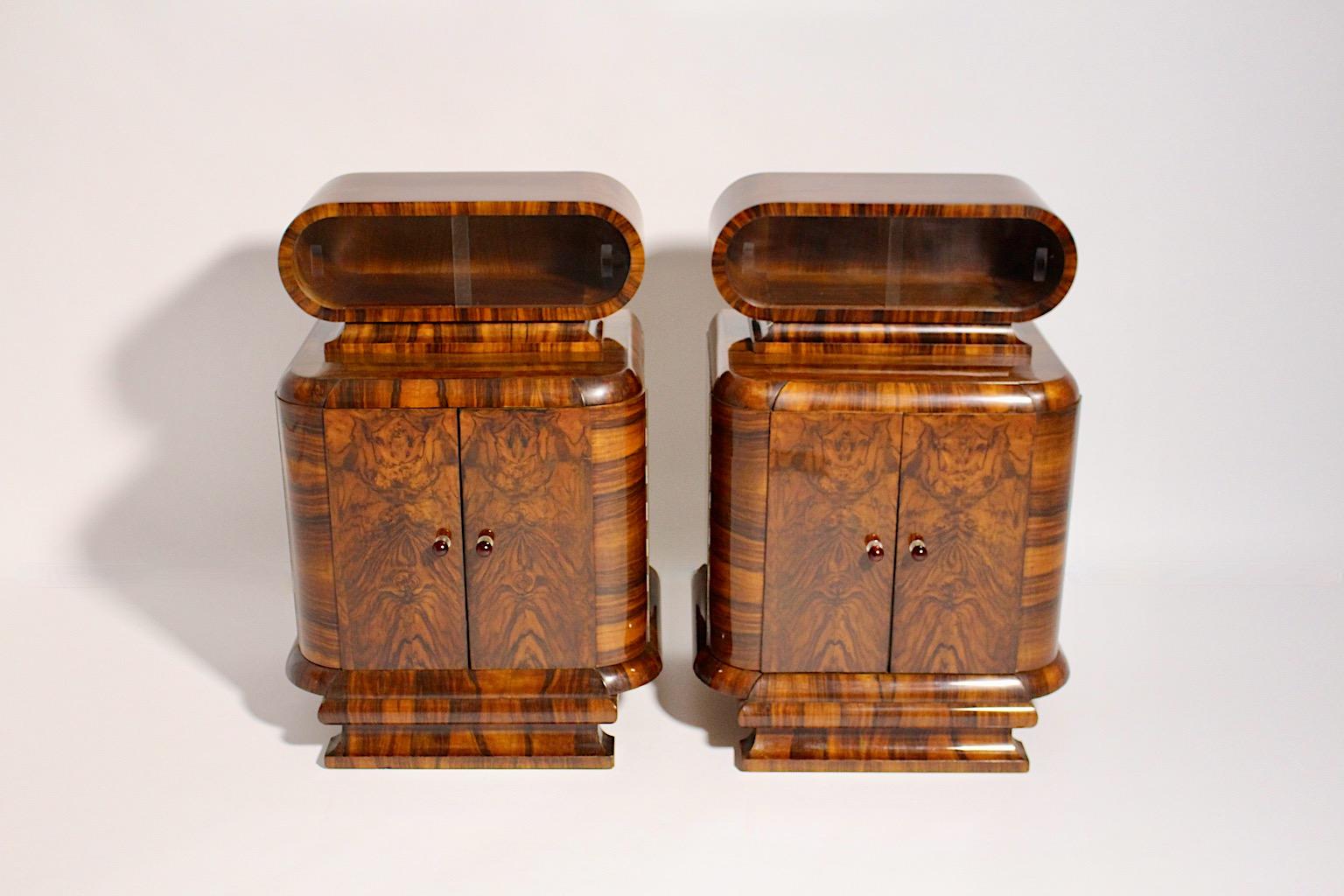 Bakelite Art Deco Walnut Vintage Pair of Nightstands or Chests or Commodes 1930s Vienna For Sale