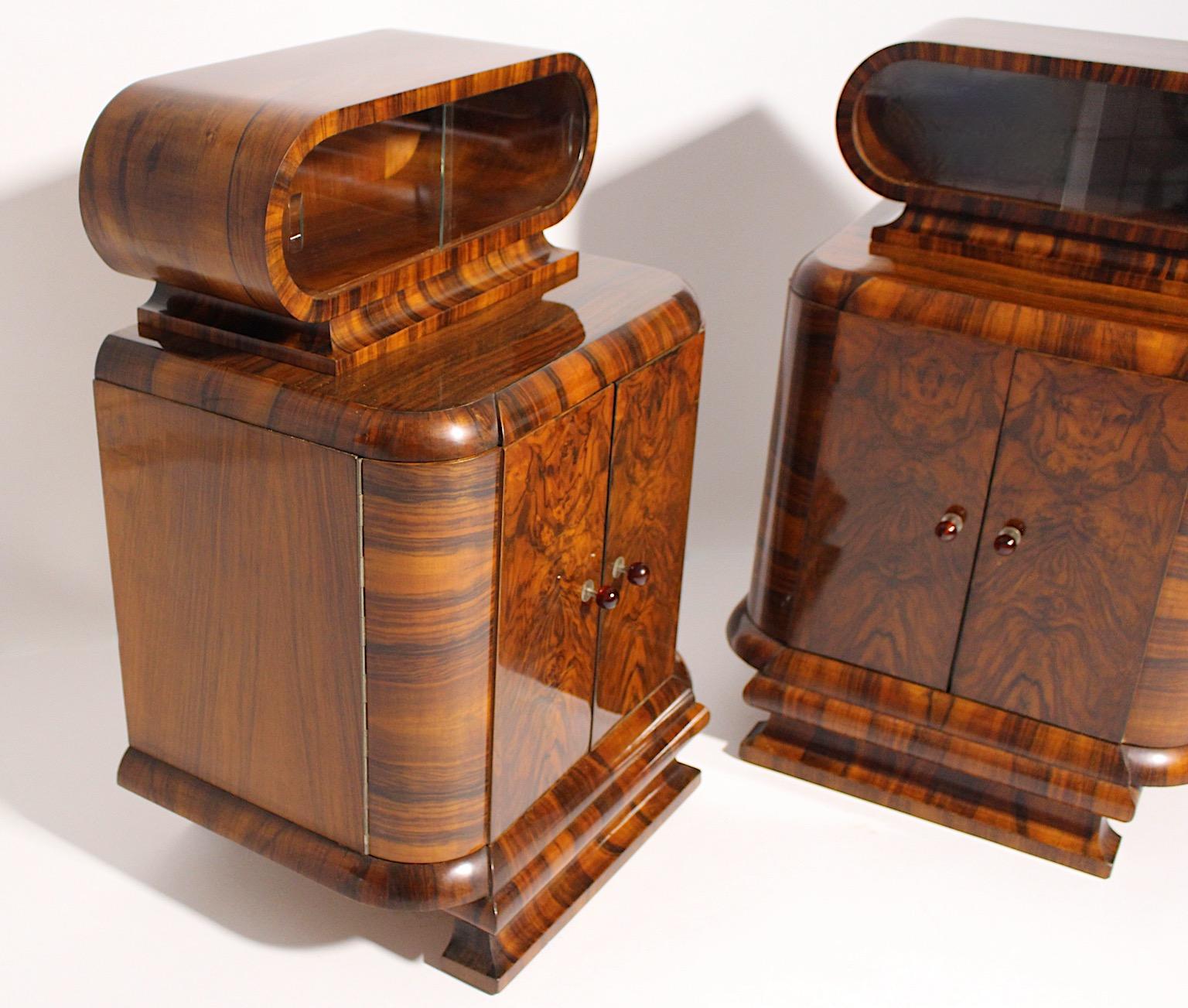 Art Deco Walnut Vintage Pair of Nightstands or Chests or Commodes 1930s Vienna For Sale 1