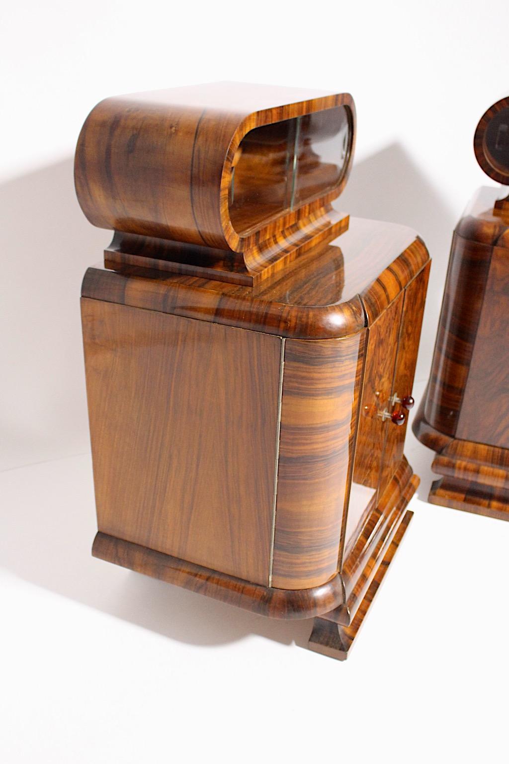 Art Deco Walnut Vintage Pair of Nightstands or Chests or Commodes 1930s Vienna For Sale 2