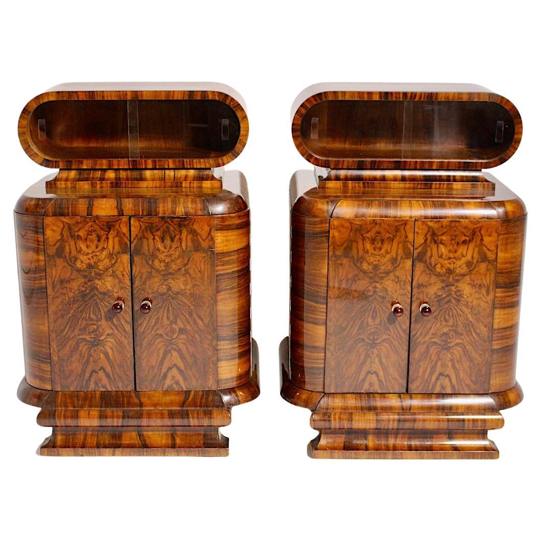 Art Deco Walnut Vintage Pair of Nightstands or Chests or Commodes 1930s Vienna