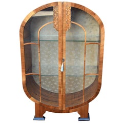 Art Deco Walnut Vitrine Display Cabinet, 1930s