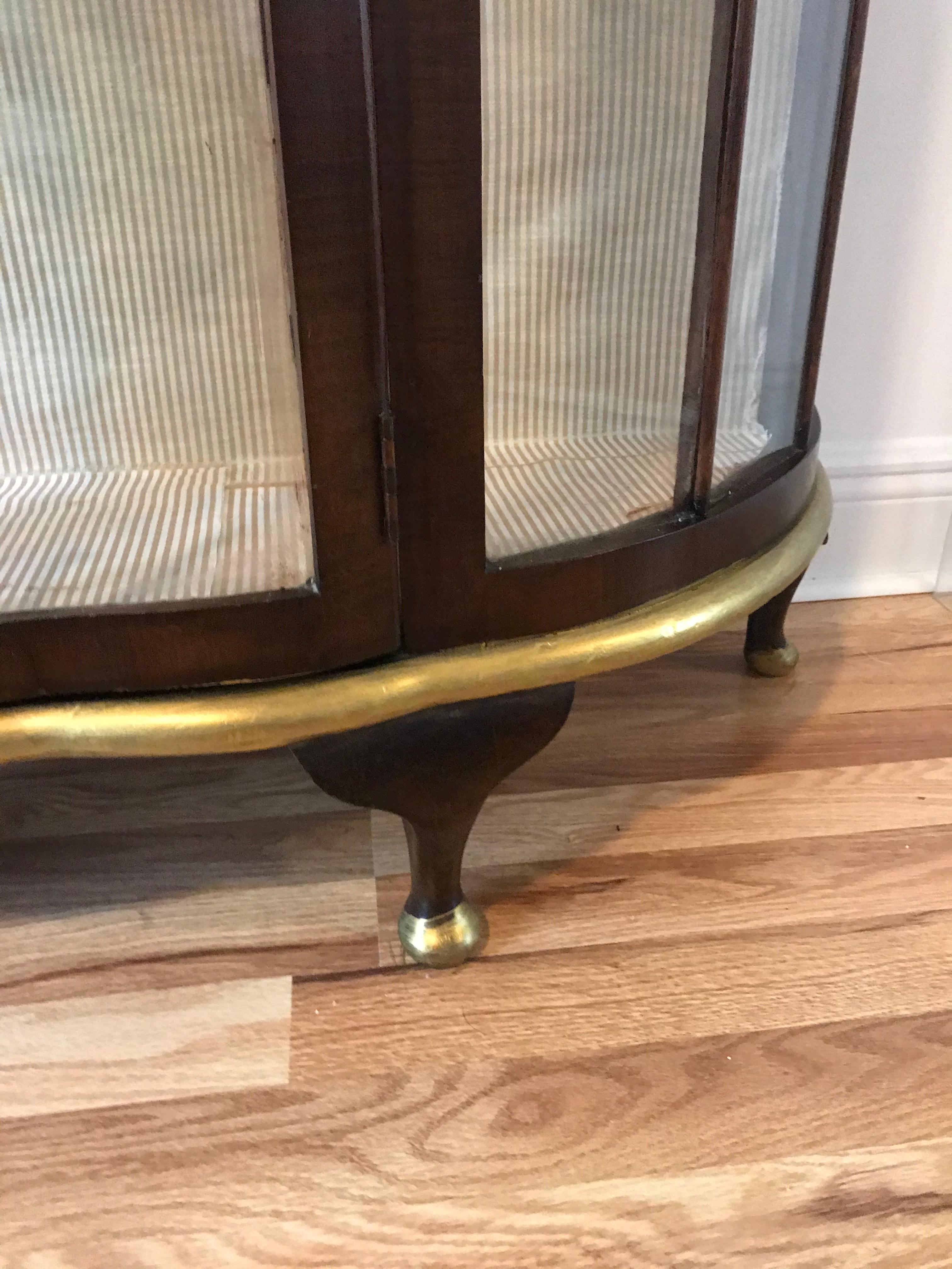 Art Deco Walnut Vitrine with Gold Accents In Good Condition For Sale In Boca Raton, FL