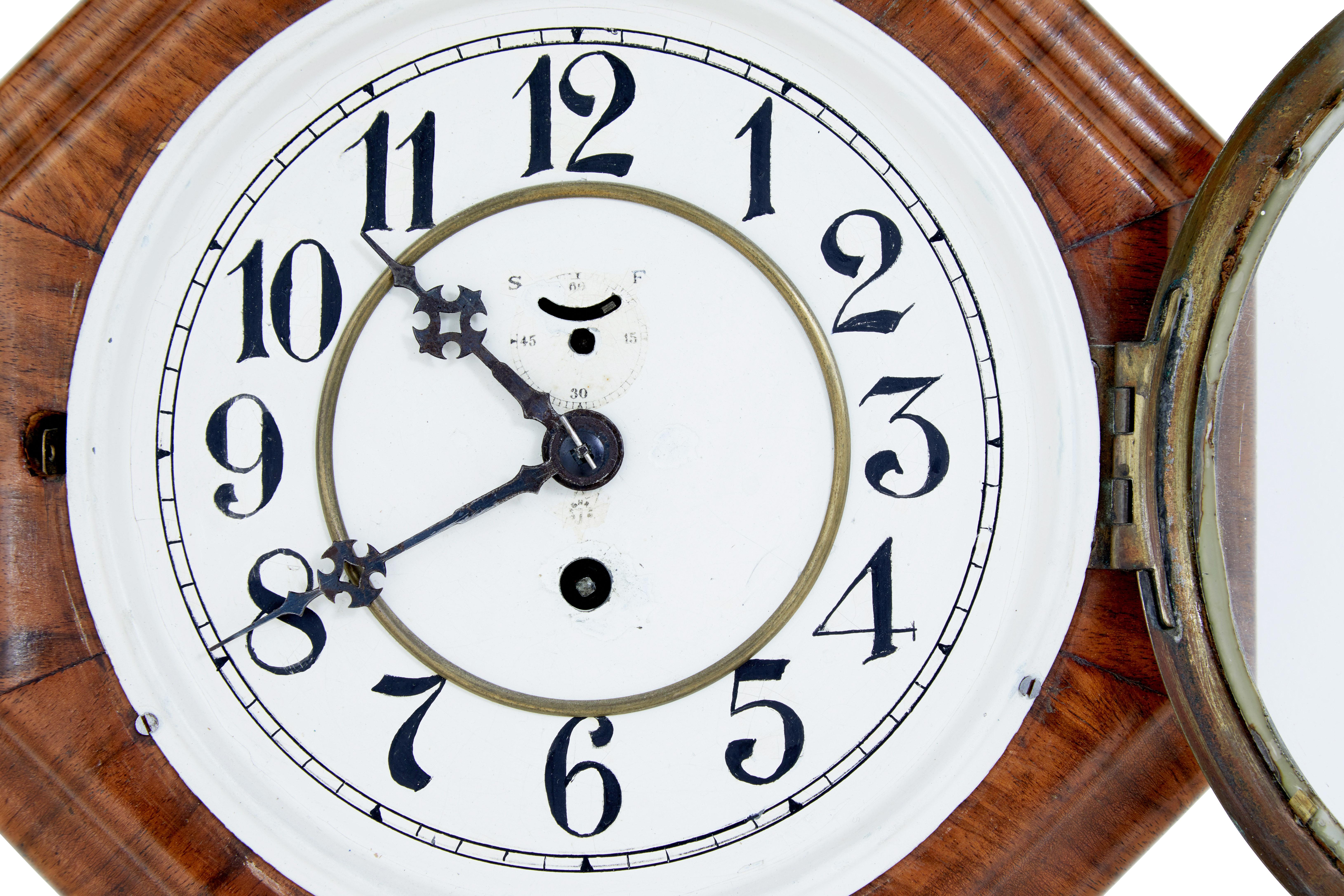 German Art Deco Walnut Wall Clock by Junghans