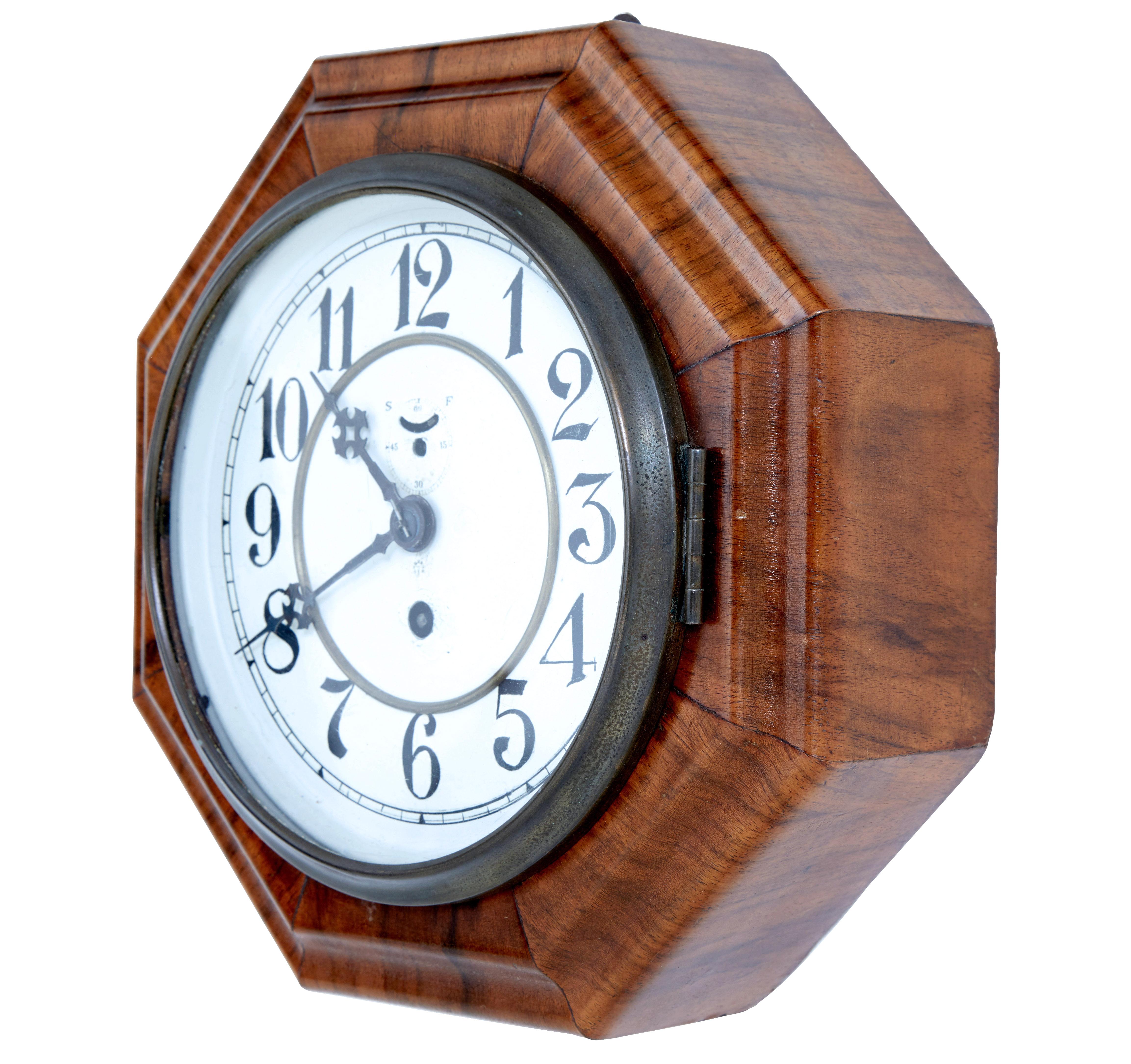 Glazed Art Deco Walnut Wall Clock by Junghans