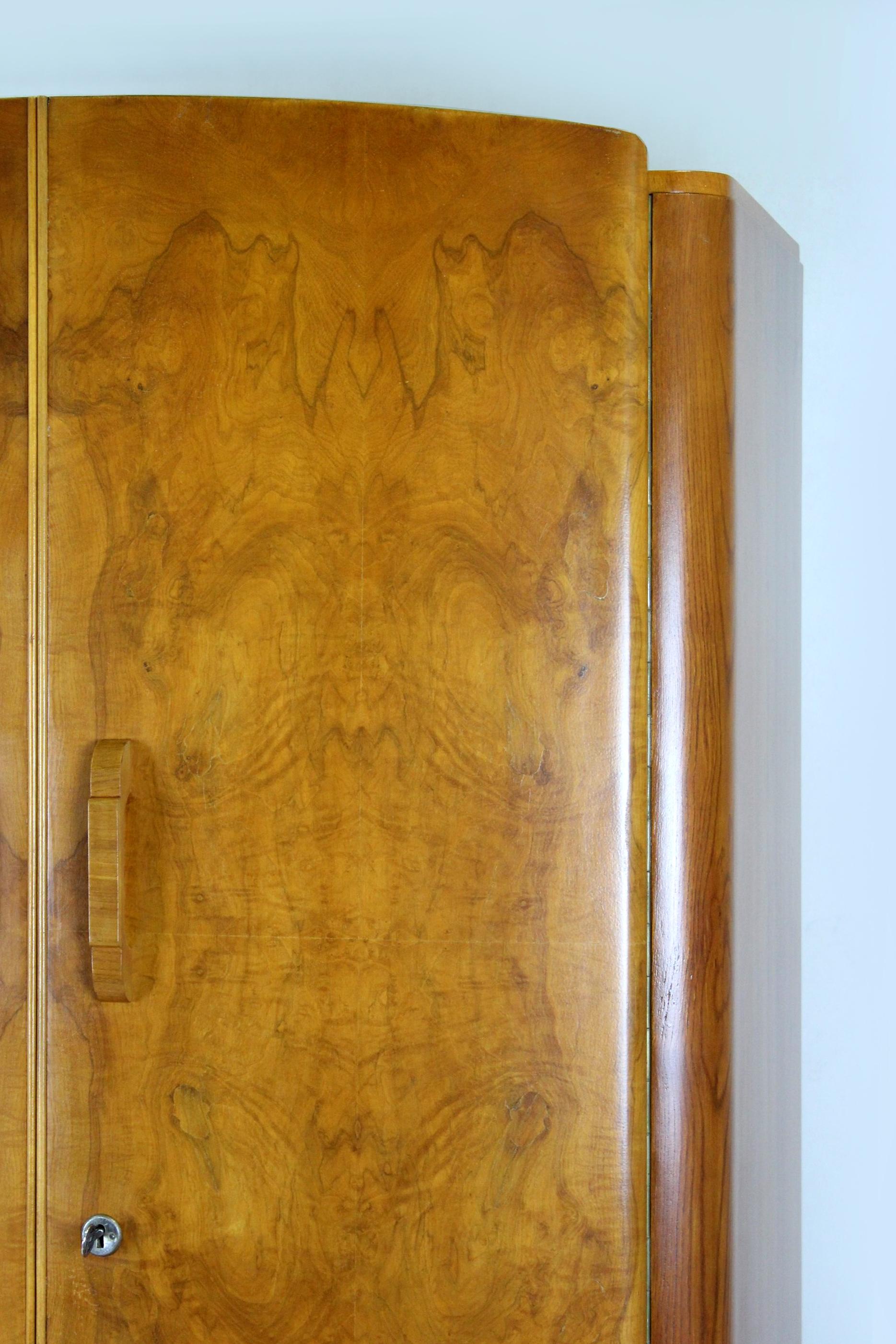 Wood Art Deco Walnut Wardrobe by Jindrich Halabala for Up Zavody, 1940s