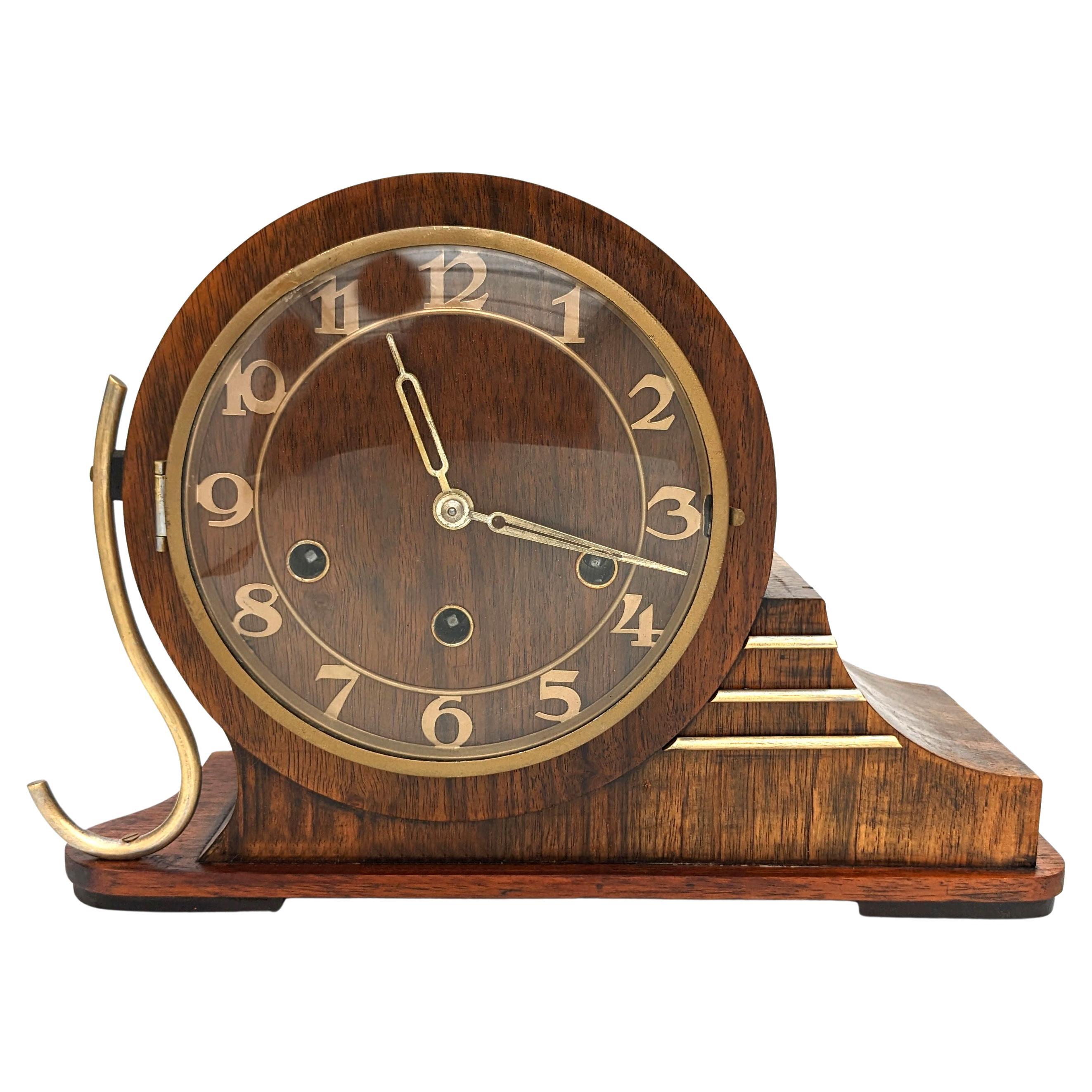 Art Deco Walnut Westminster Chiming Mantle Clock, English, c1930 For Sale